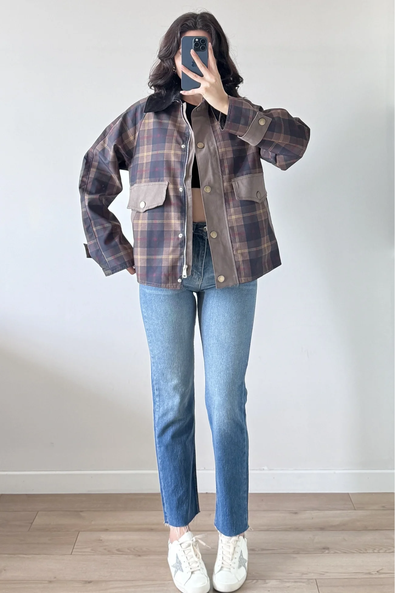 Kadın Lacivert Ekose Mont 240209