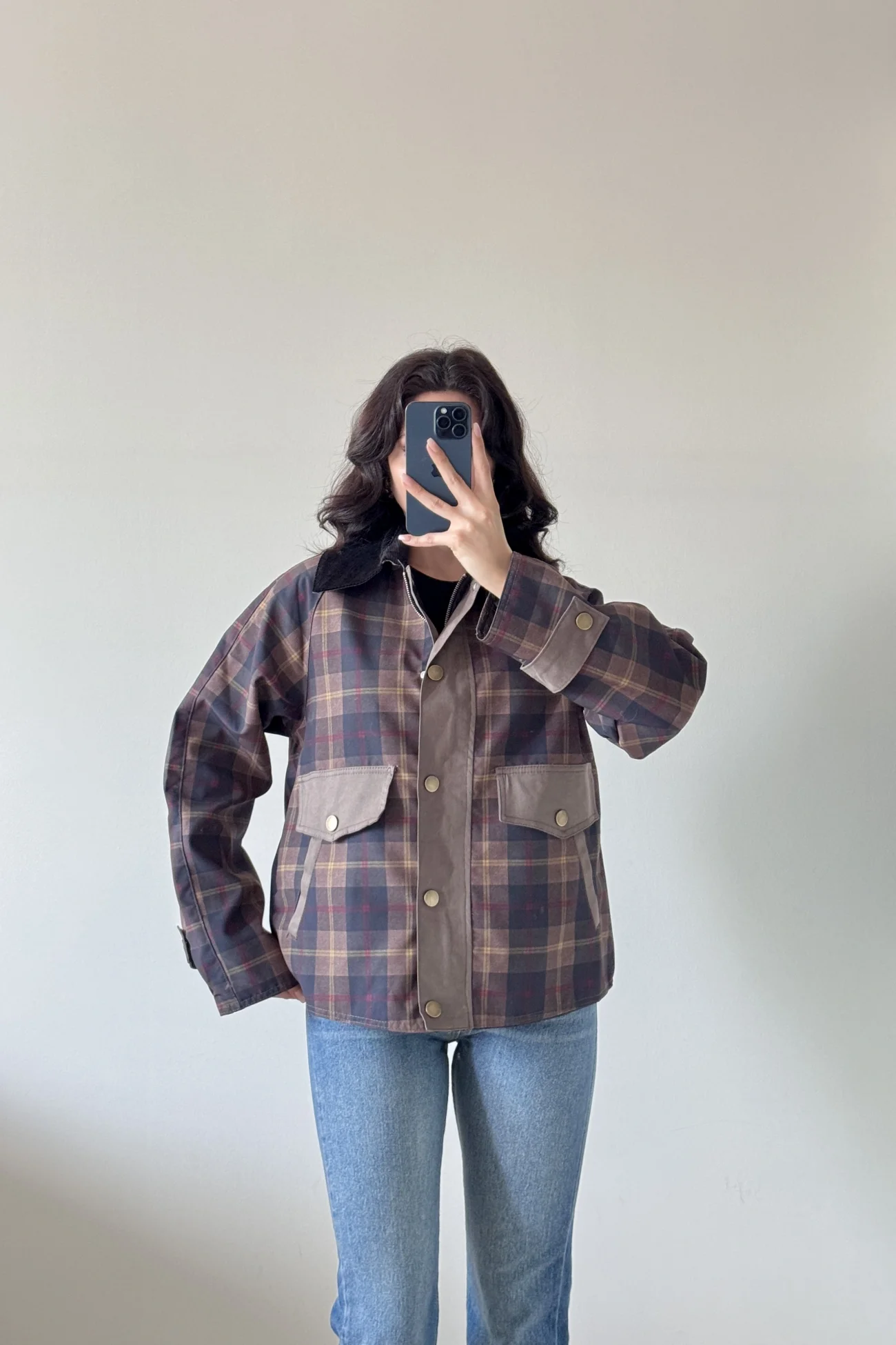 Kadın Lacivert Ekose Mont 240209