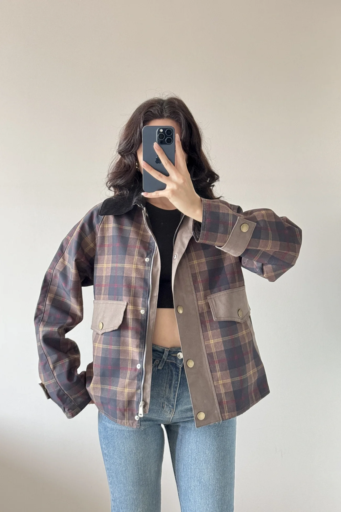 Kadın Lacivert Ekose Mont 240209