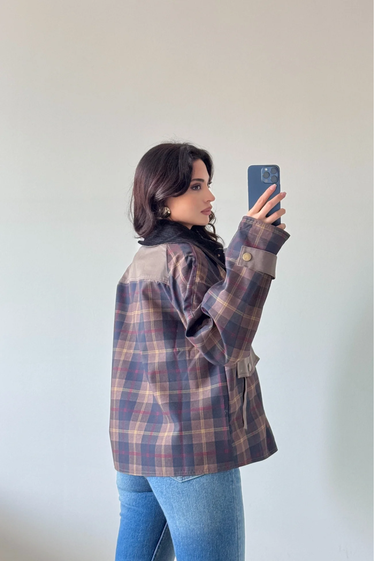 Kadın Lacivert Ekose Mont 240209