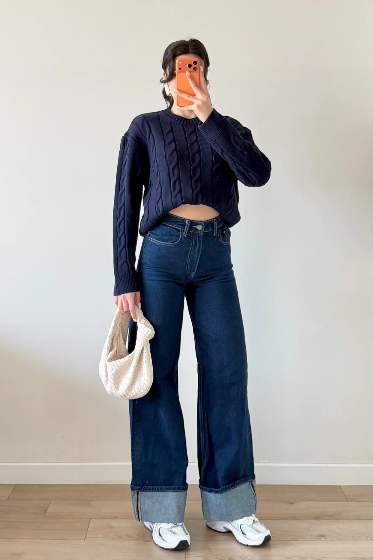 Kadın Lacivert Saç Örgü Triko Kazak 1014-2573