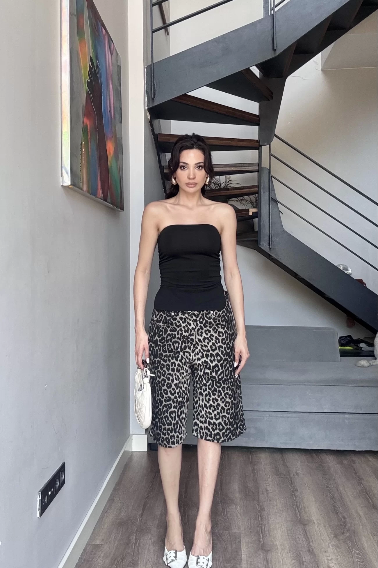 Kadın Leopar Desenli Kot Şort 1034-0008