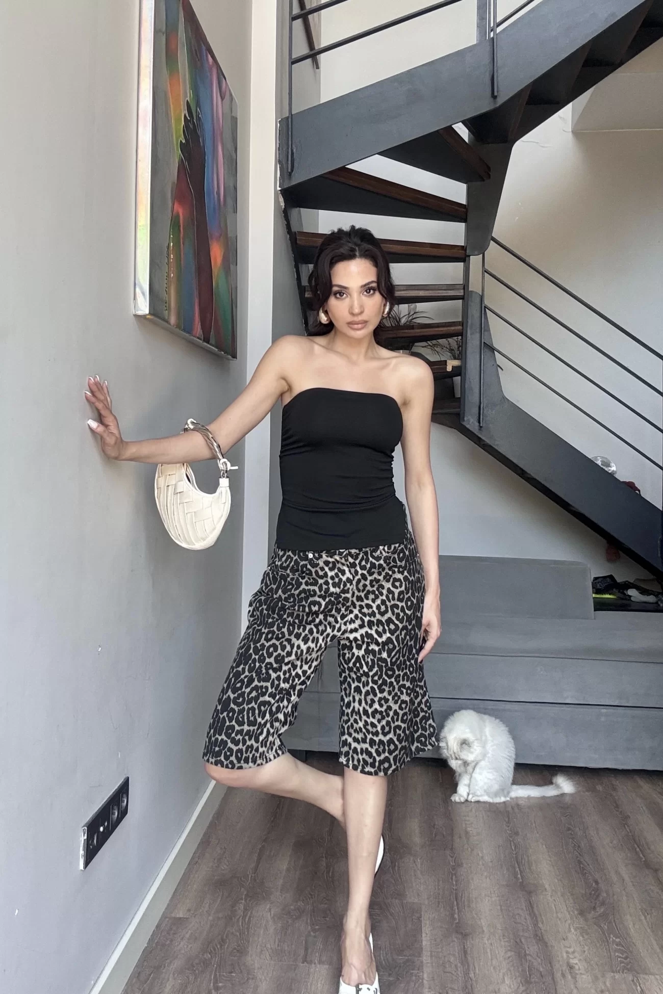 Kadın Leopar Desenli Kot Şort 1034-0008