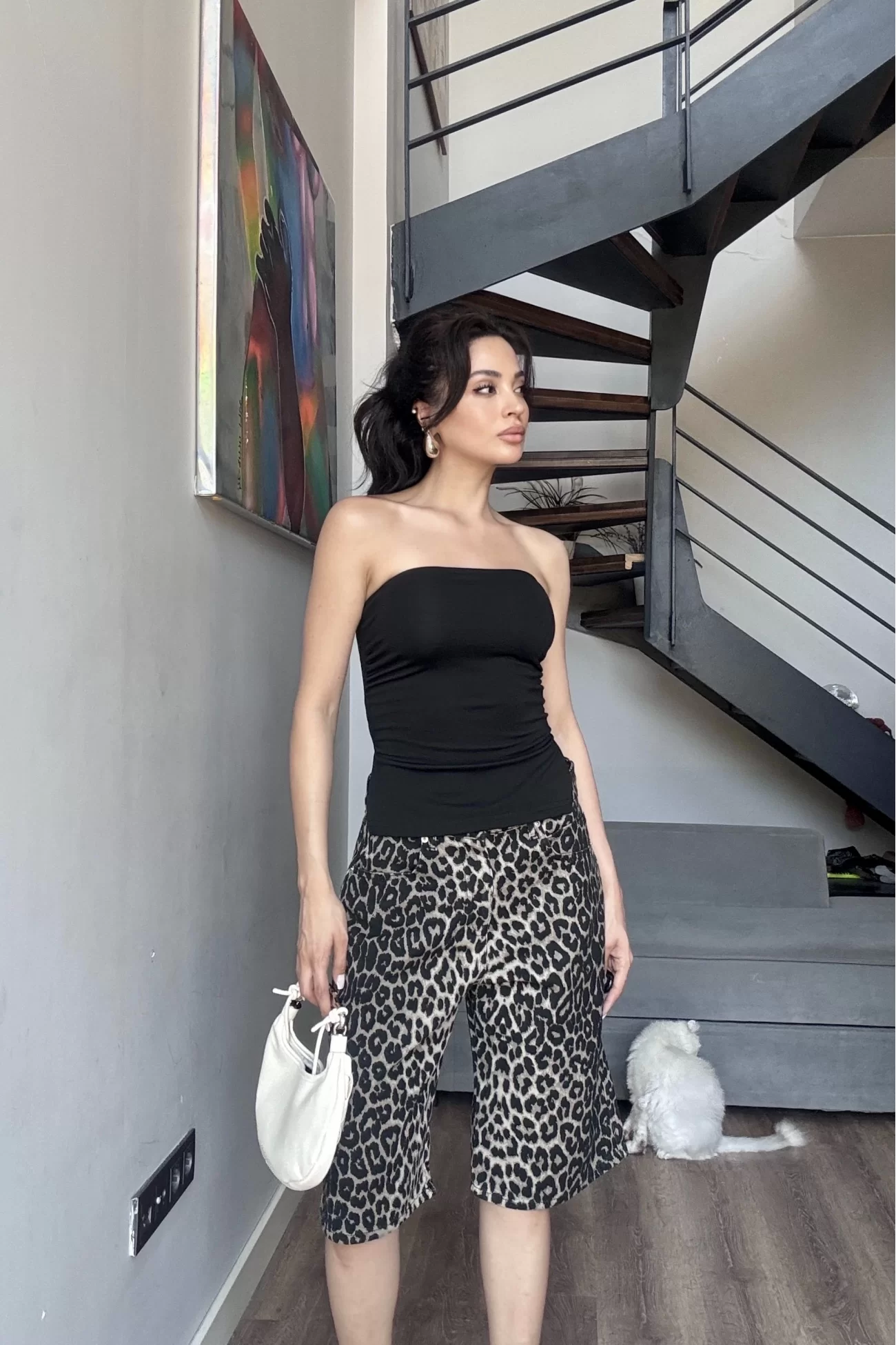 Kadın Leopar Desenli Kot Şort 1034-0008