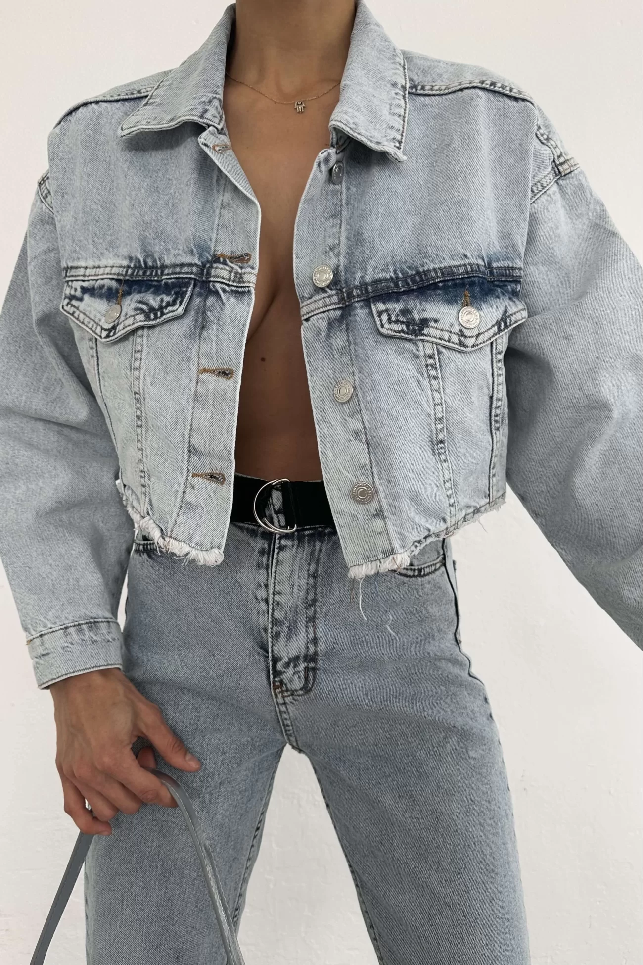 Kadın Mavi Crop Denim Ceket EKA-0961-5017