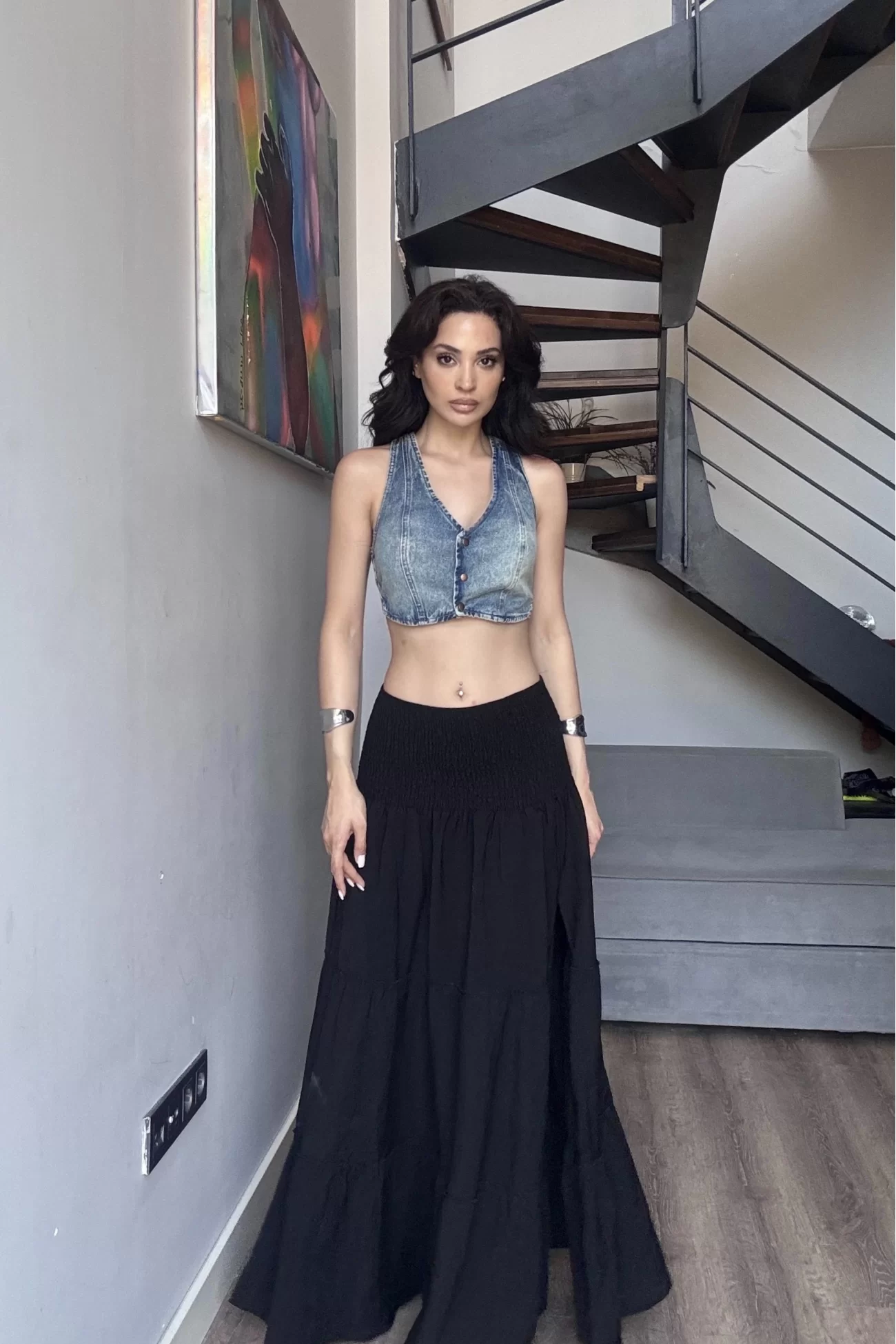 Kadın Mavi Crop Kot Yelek 1034-0006