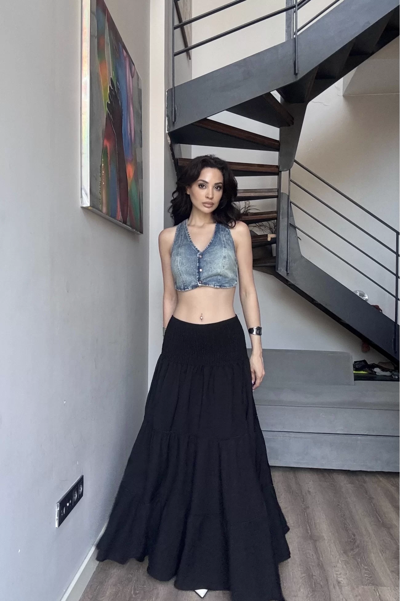 Kadın Mavi Crop Kot Yelek 1034-0006