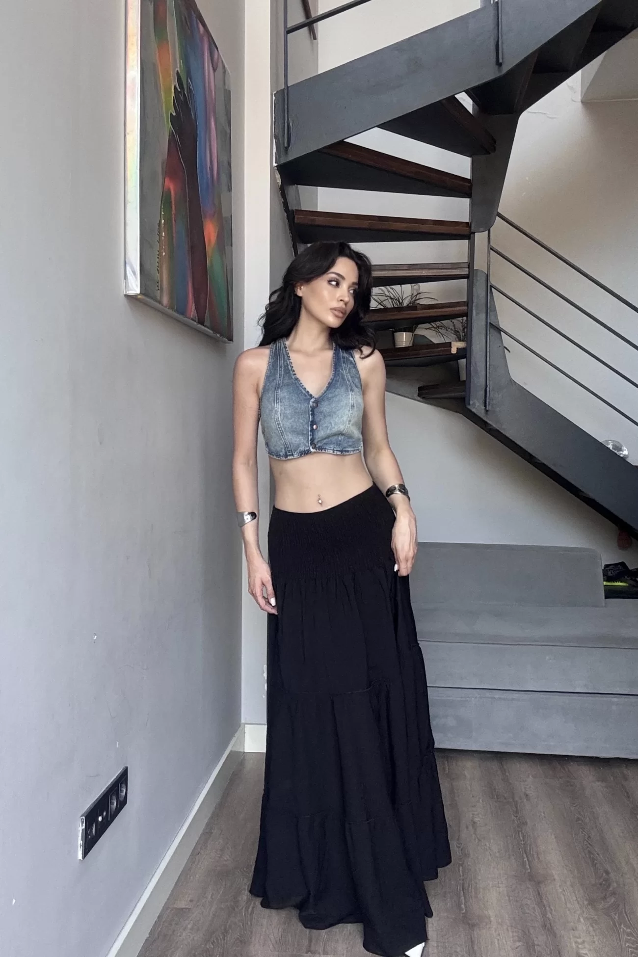 Kadın Mavi Crop Kot Yelek 1034-0006