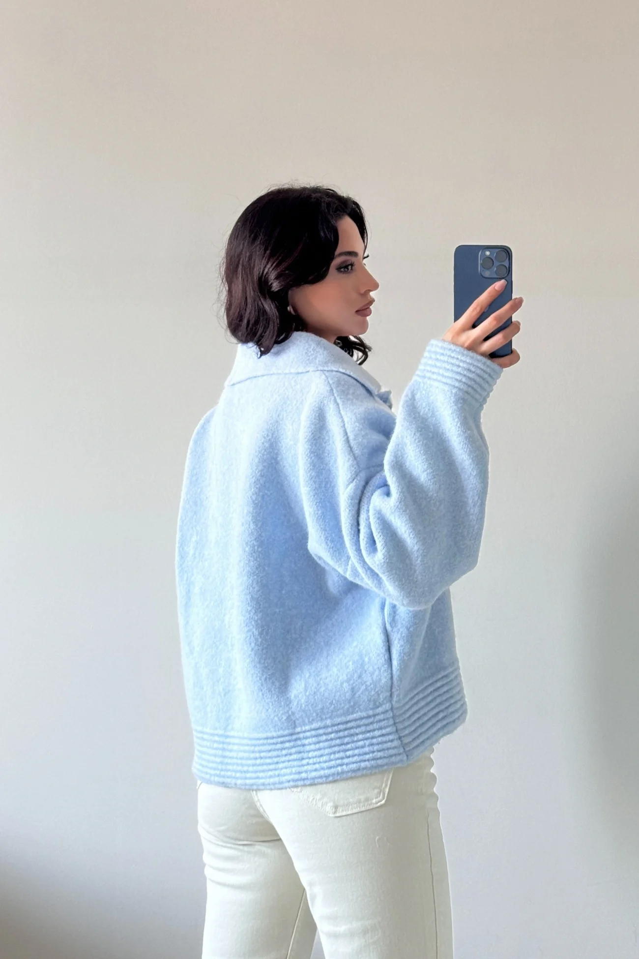 Kadın Mavi Polo Yaka Hırka 1014-2496