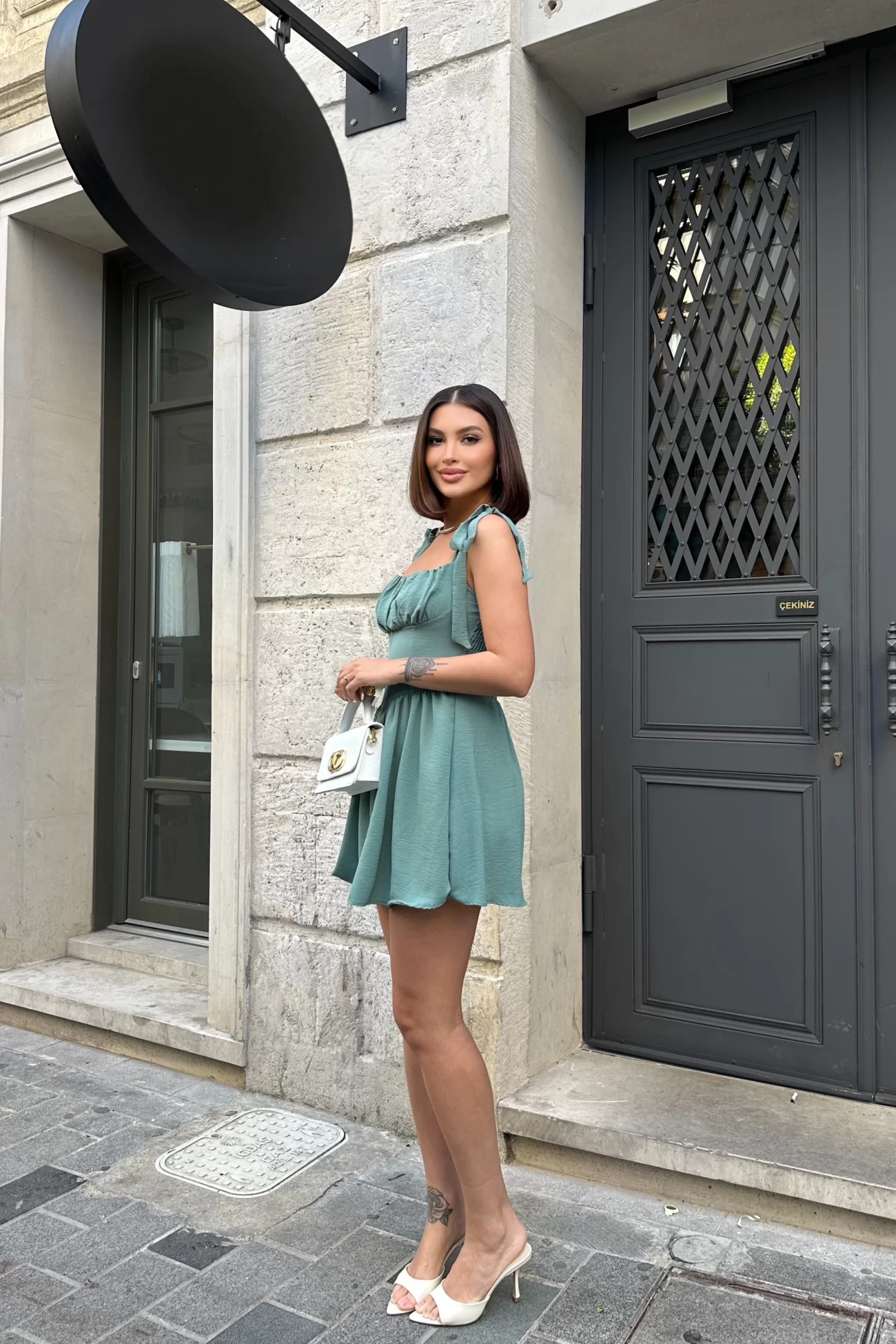 Kadın Mint Bağlamalı Parçalı Elbise 1026-0043