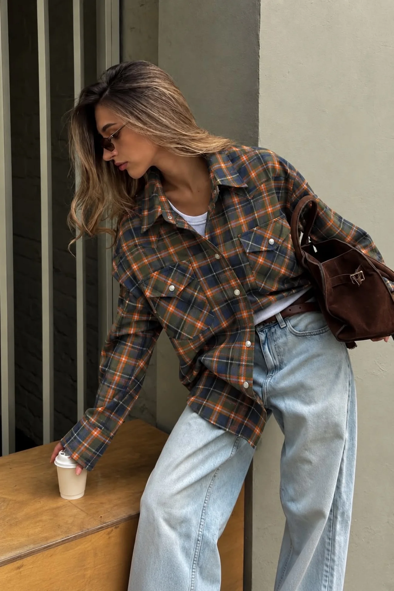 Kadın Oduncu Ekose Oversize Gömlek 1017-0115