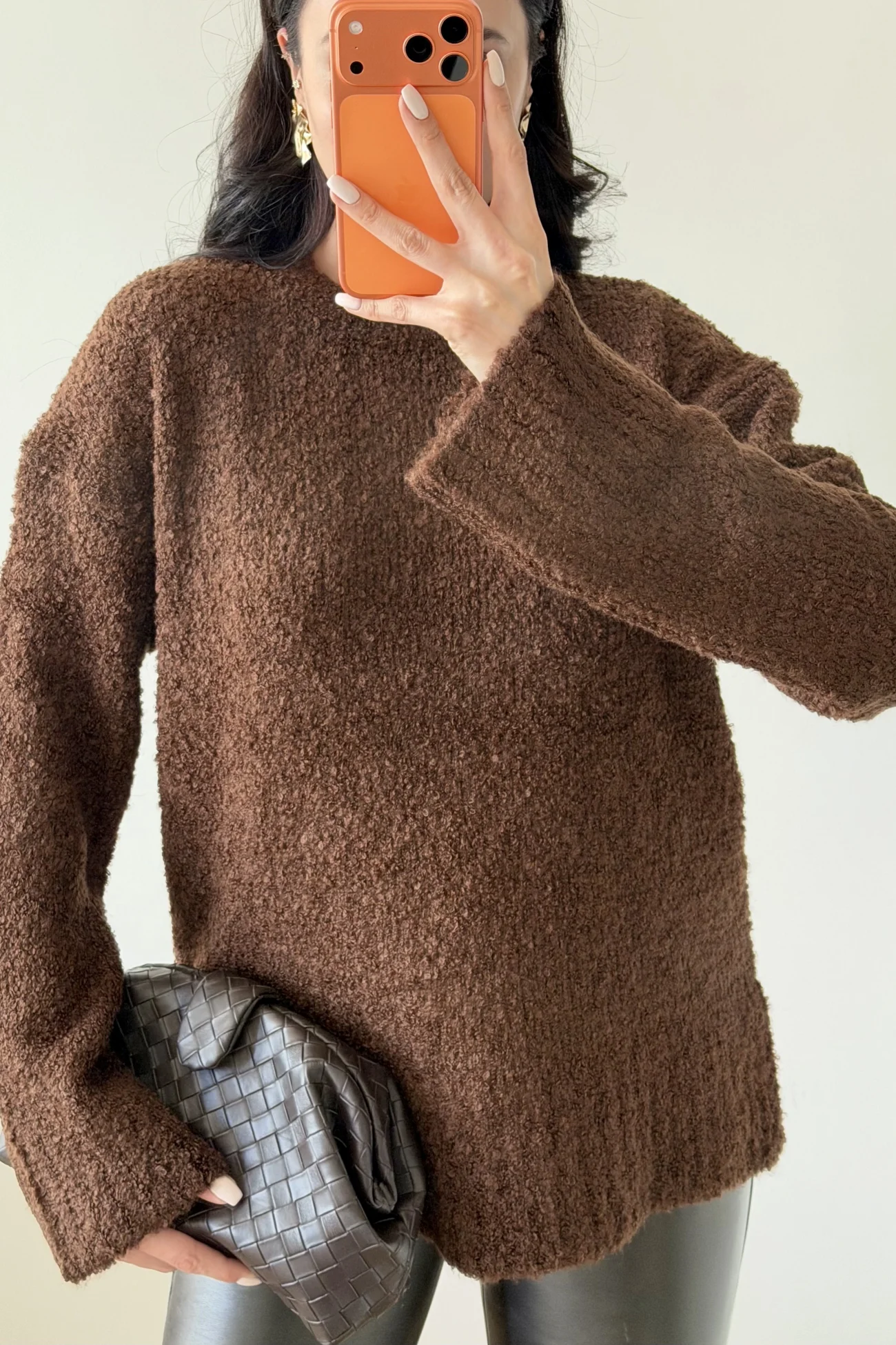 Kadın Kahve Oversize Buklet Kazak 1014-2347