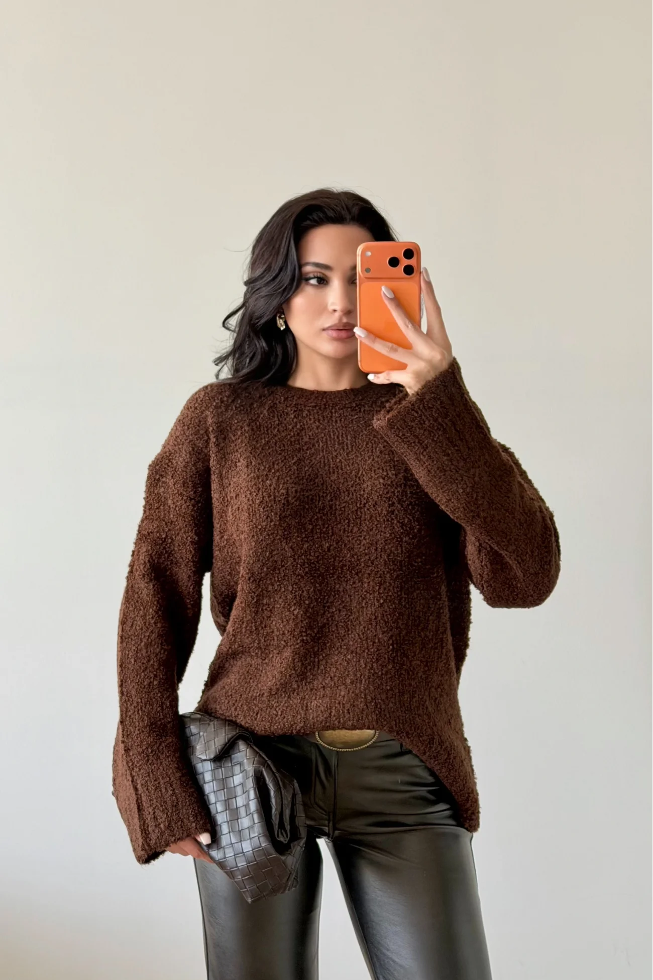 Kadın Kahve Oversize Buklet Kazak 1014-2347