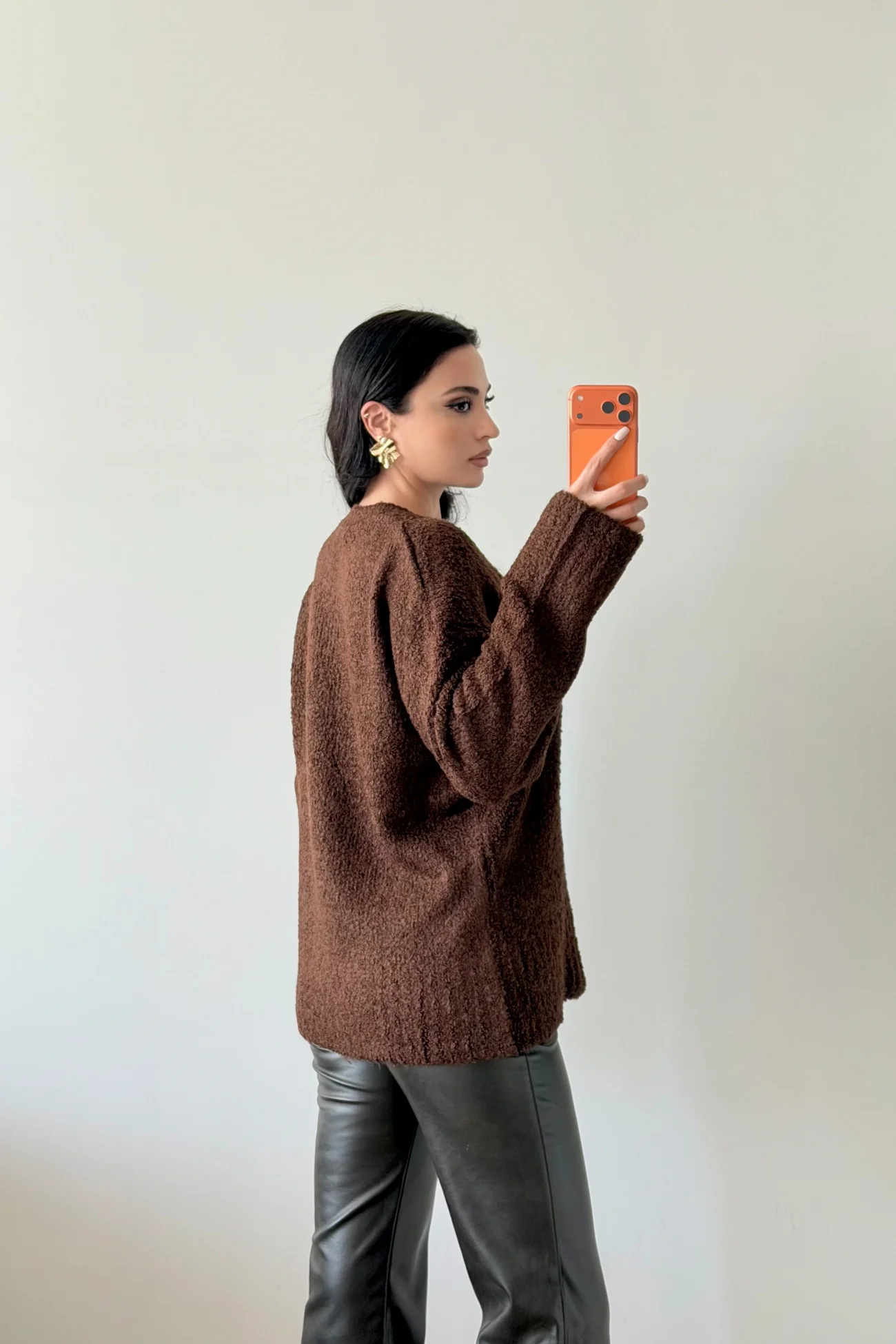 Kadın Kahve Oversize Buklet Kazak 1014-2347