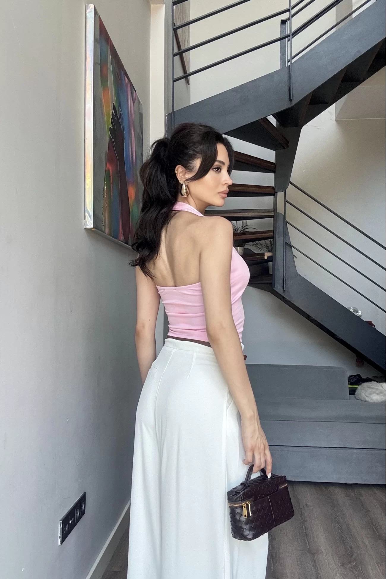 Kadın Pembe Halter Yaka Crop 0171