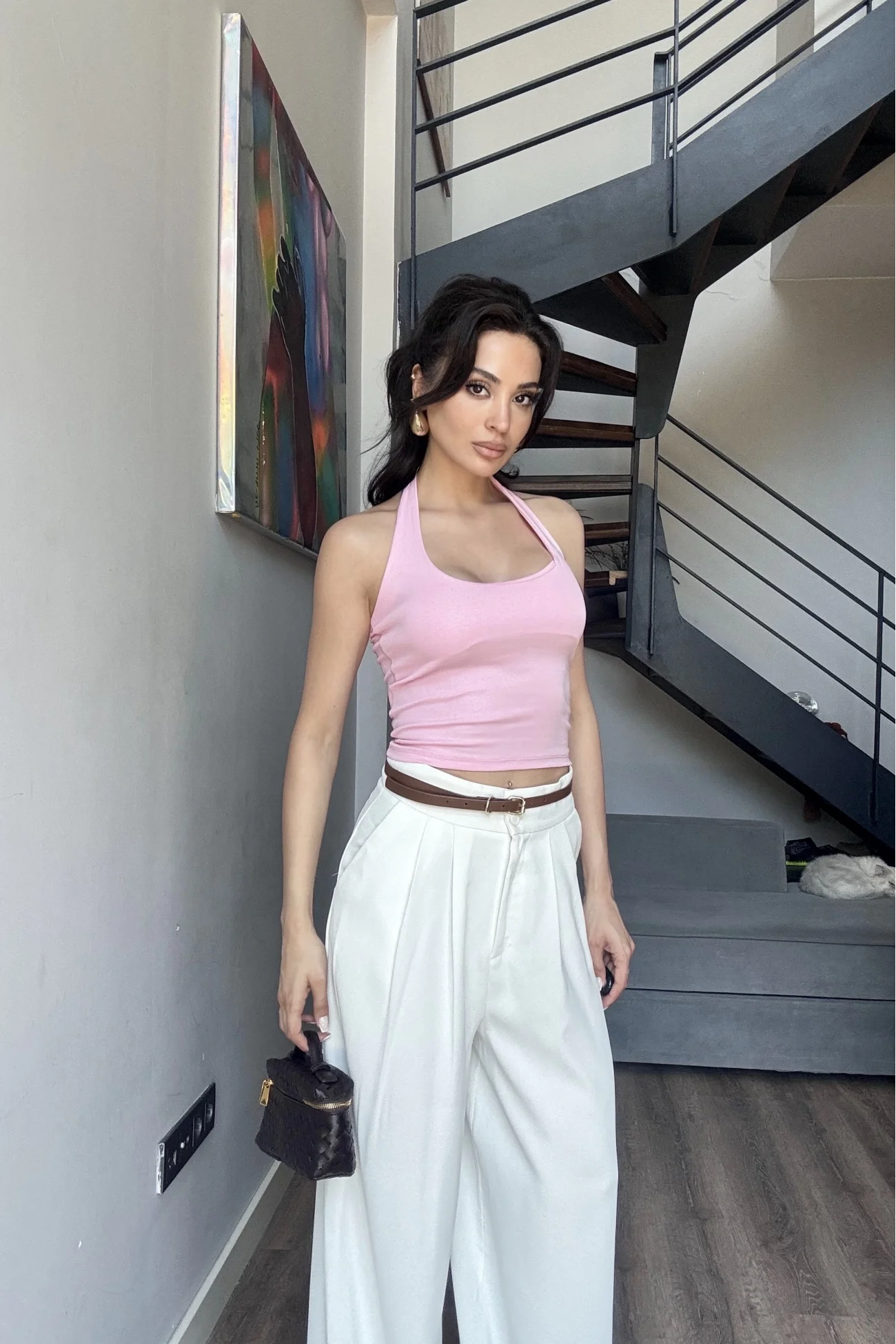 Kadın Pembe Halter Yaka Crop 0171