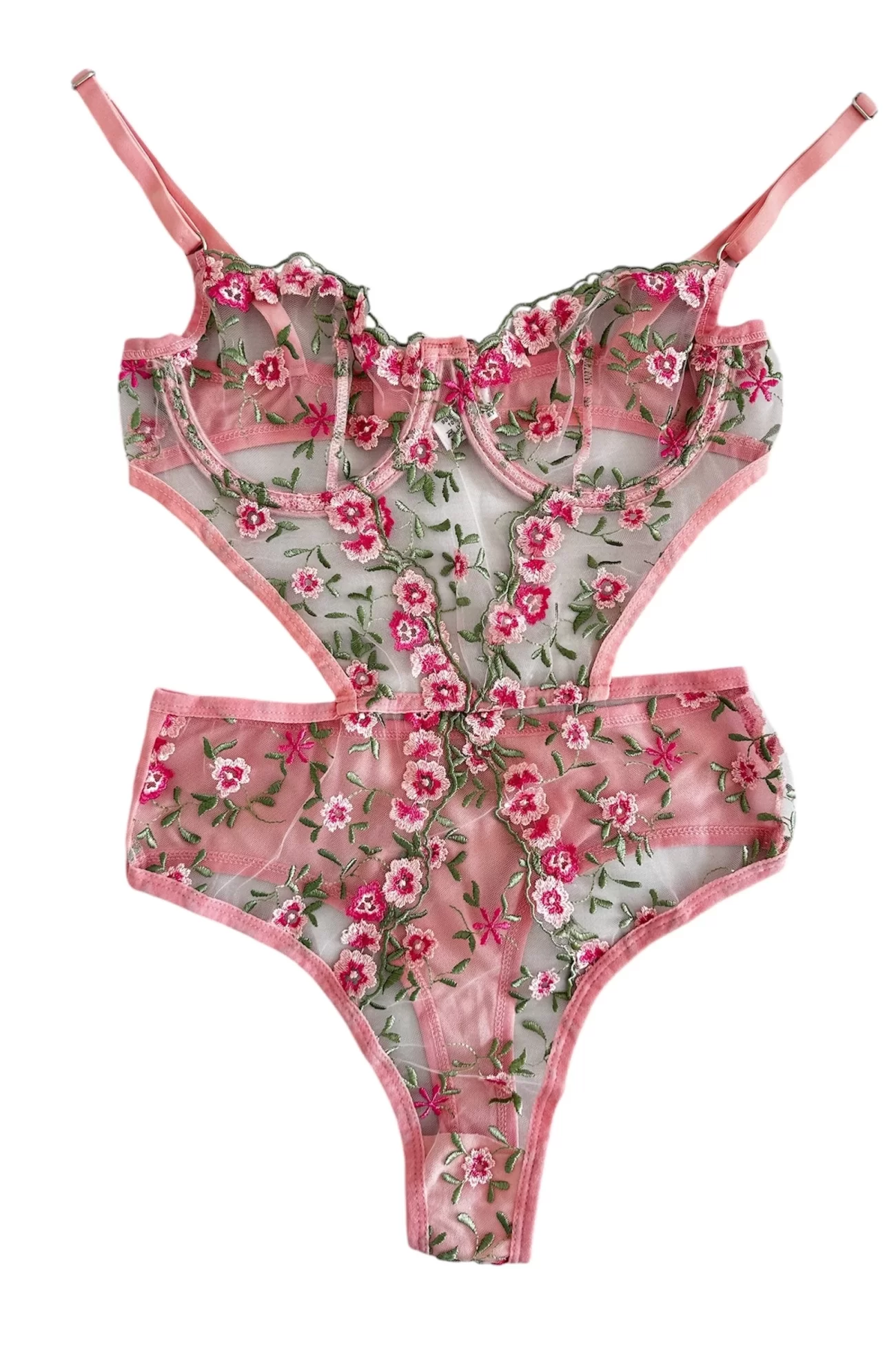 Kadın Pembe Brode Bodysuit 1036-A123