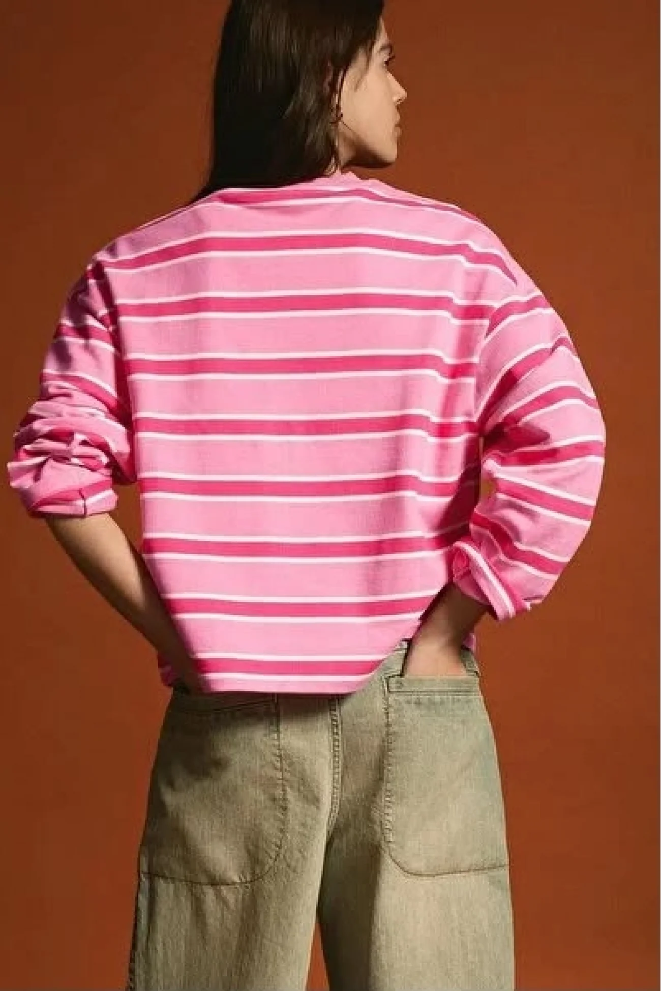 Kadın Pembe Çizgili Sweatshirt 13691