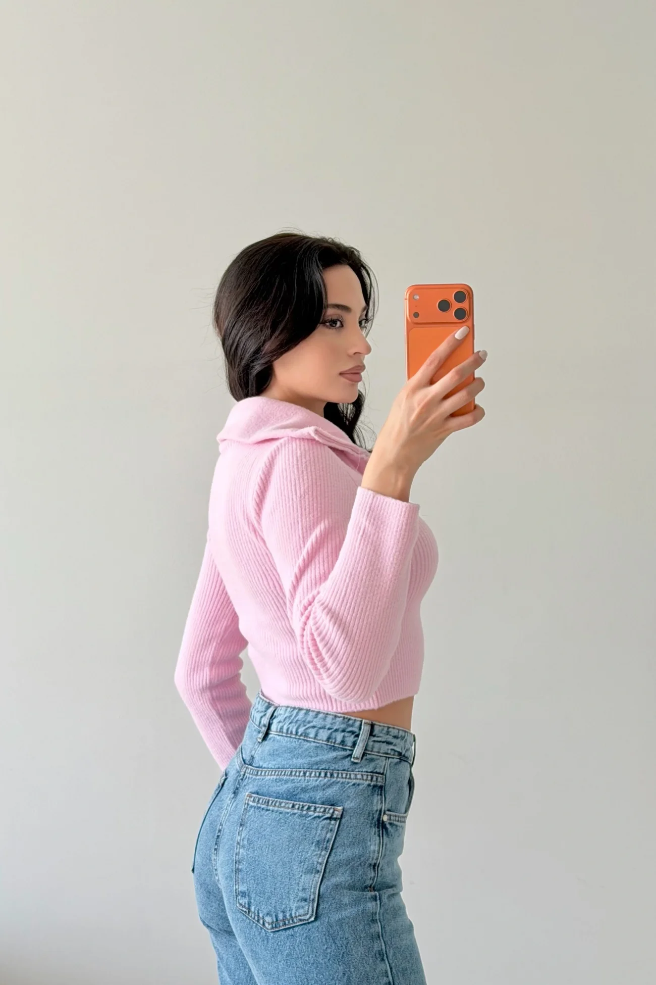 Kadın Pembe Crop Kazak 1014-2022