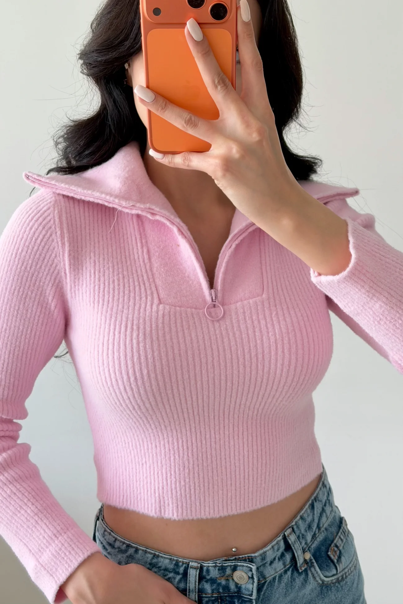 Kadın Pembe Crop Kazak 1014-2022