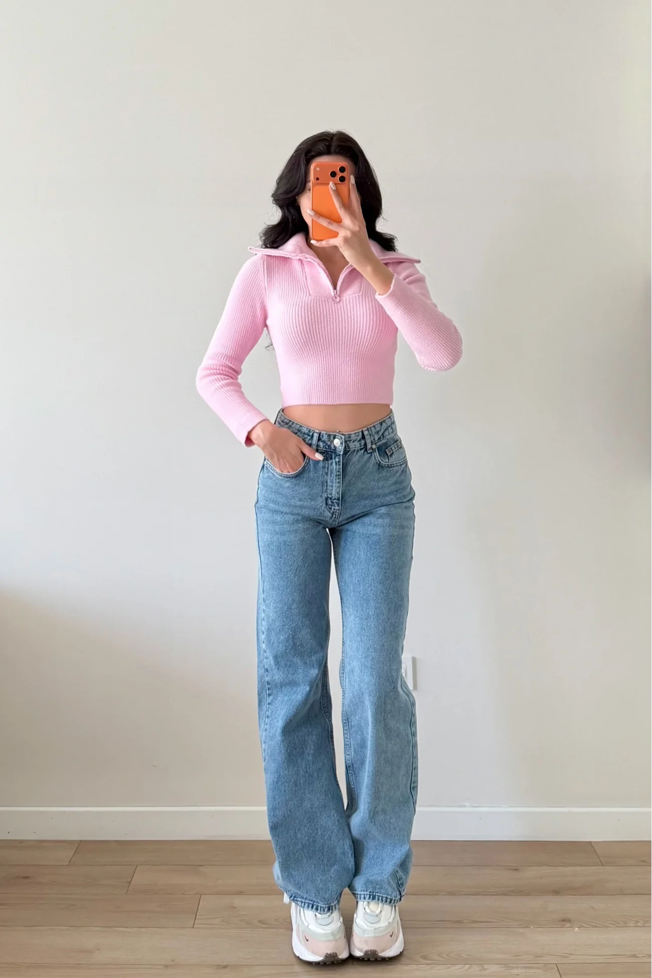 Kadın Pembe Crop Kazak 1014-2022