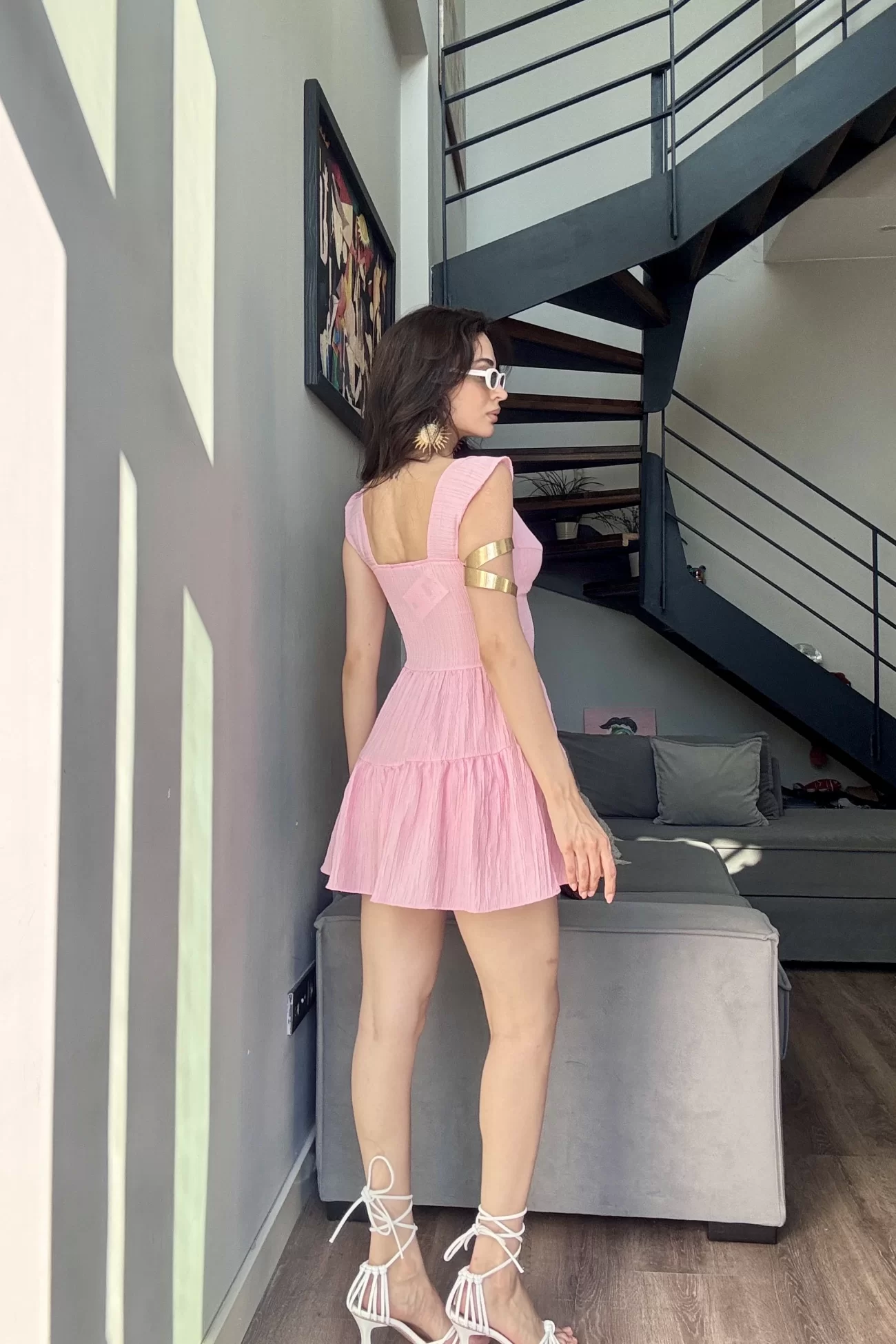 Kadın Pembe Düğme Deyalı Şort Tulum 1006-0495