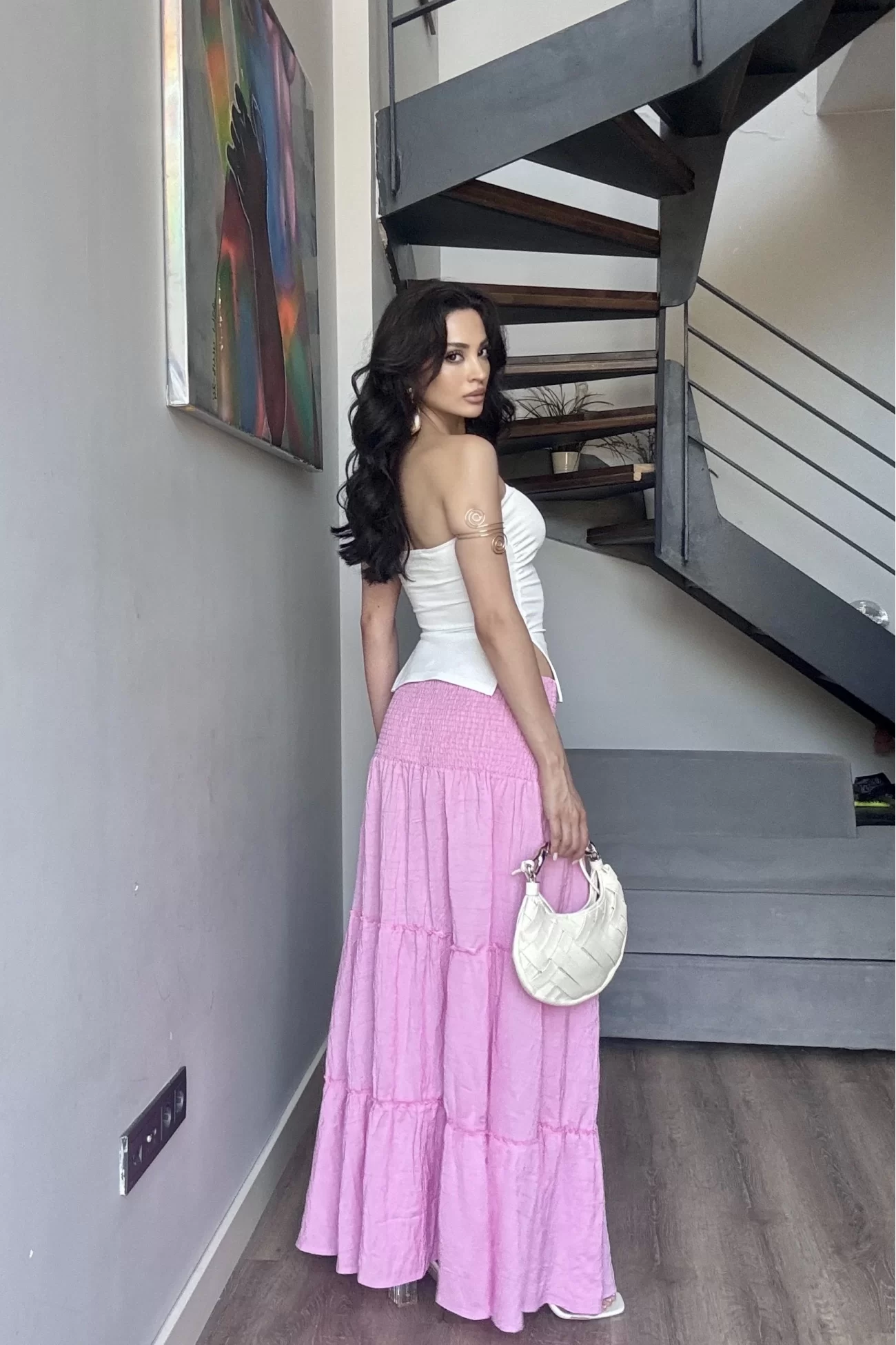 Kadın Pembe Gipeli Yırtmaçlı Etek 1006-2587