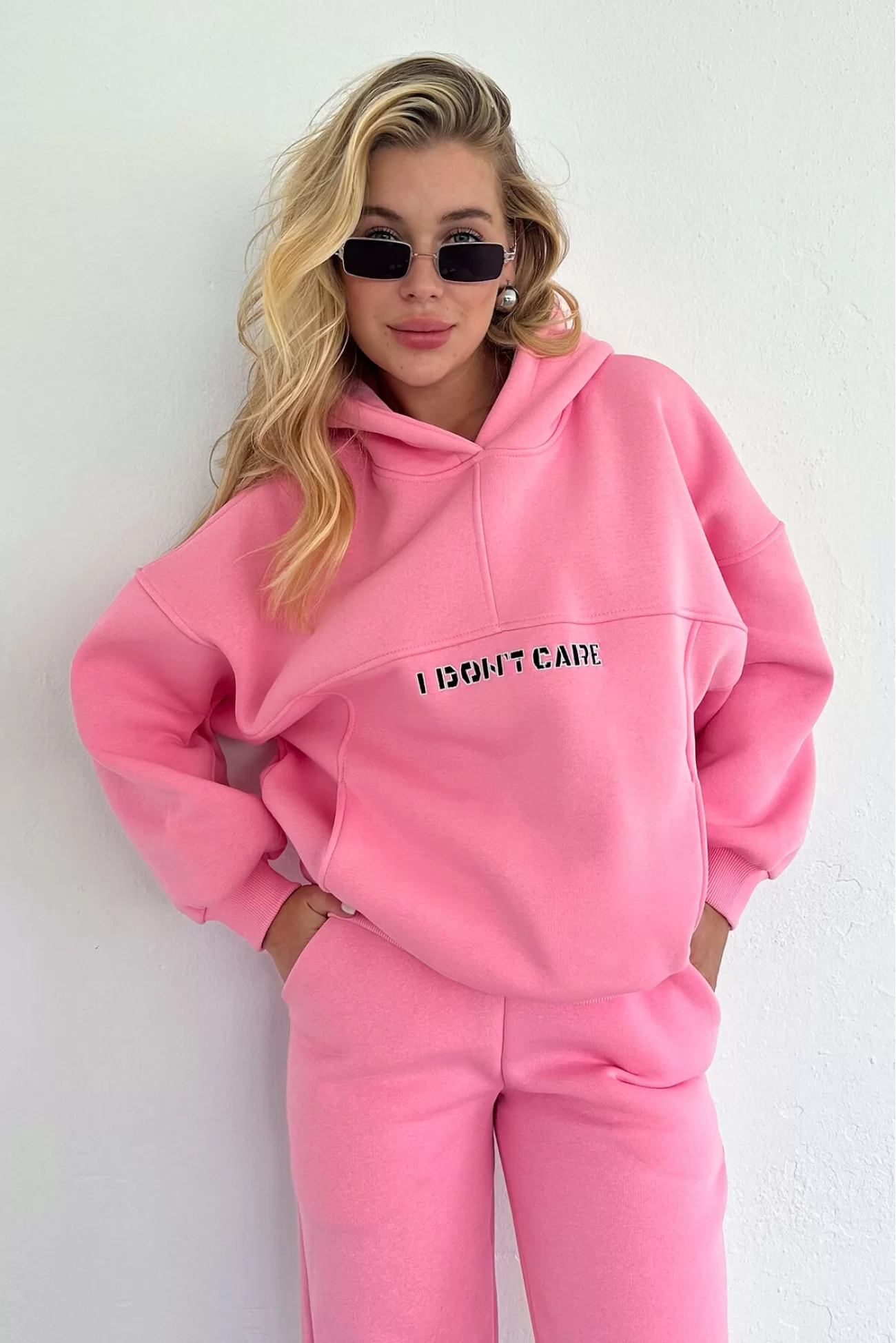 Kadın Pembe I DONT CARE Sweat Eşofman Takım 1007-0342