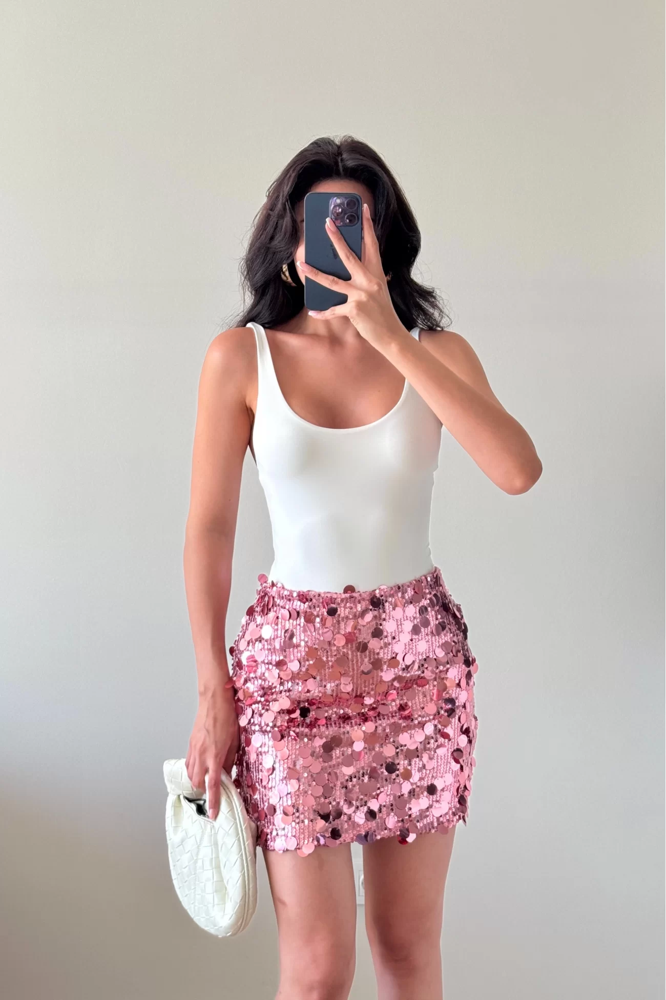 Kadın Pembe Payetli Mini Etek 0832-3104