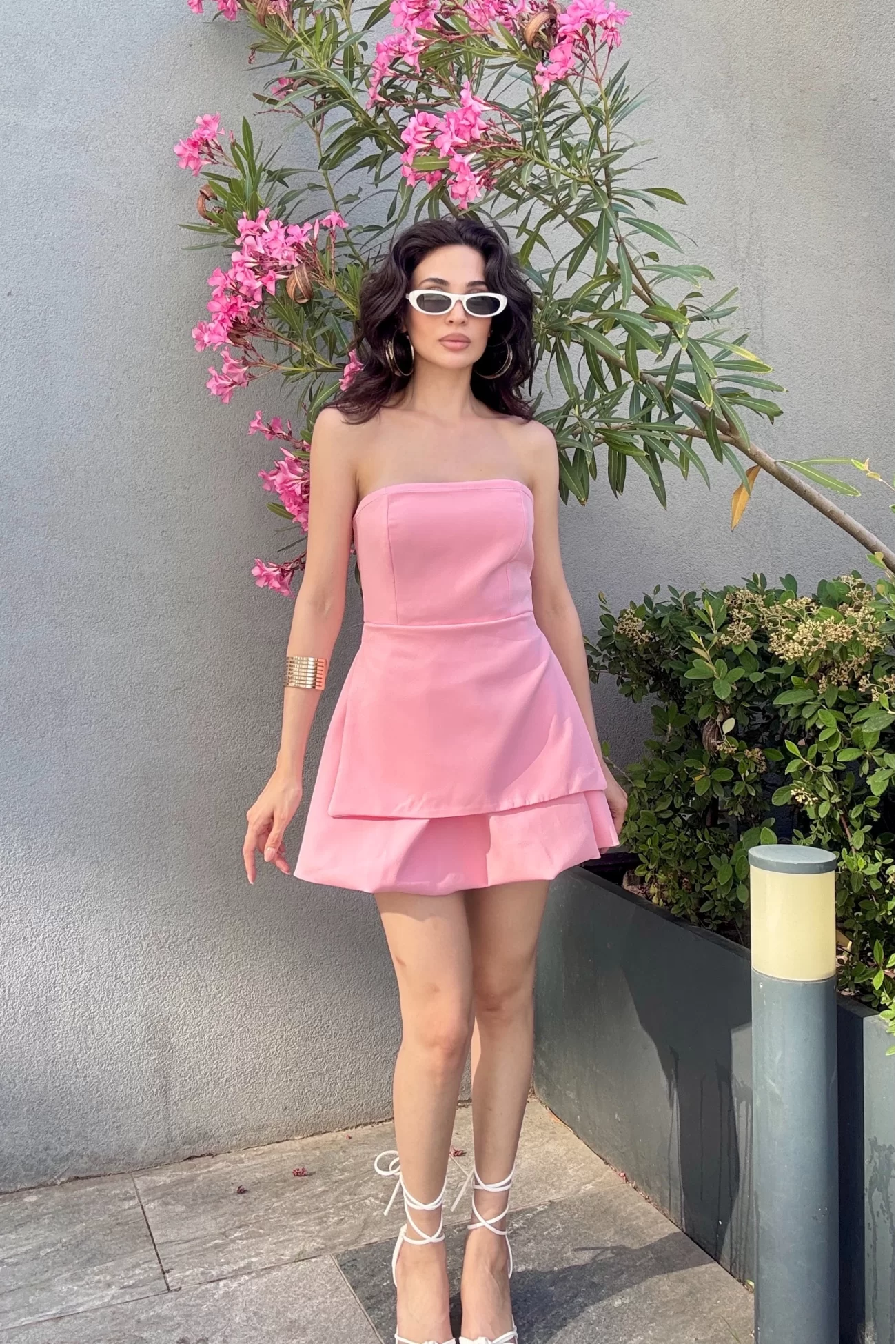Kadın Pembe Straplez Elbise 1006-748