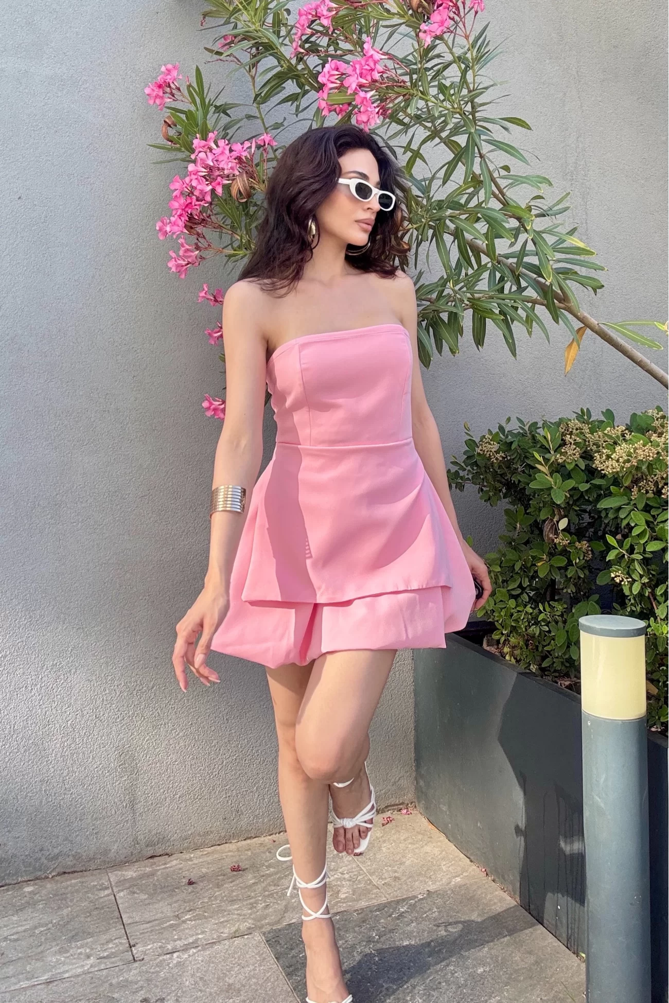 Kadın Pembe Straplez Elbise 1006-748