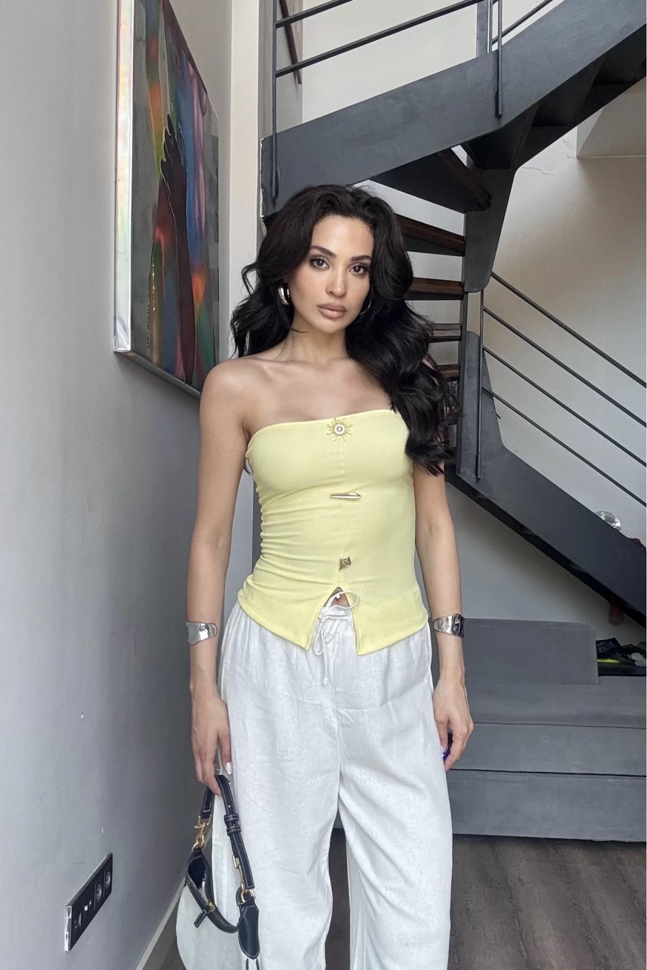 Kadın Sarı Aksesuarlı Crop 13684