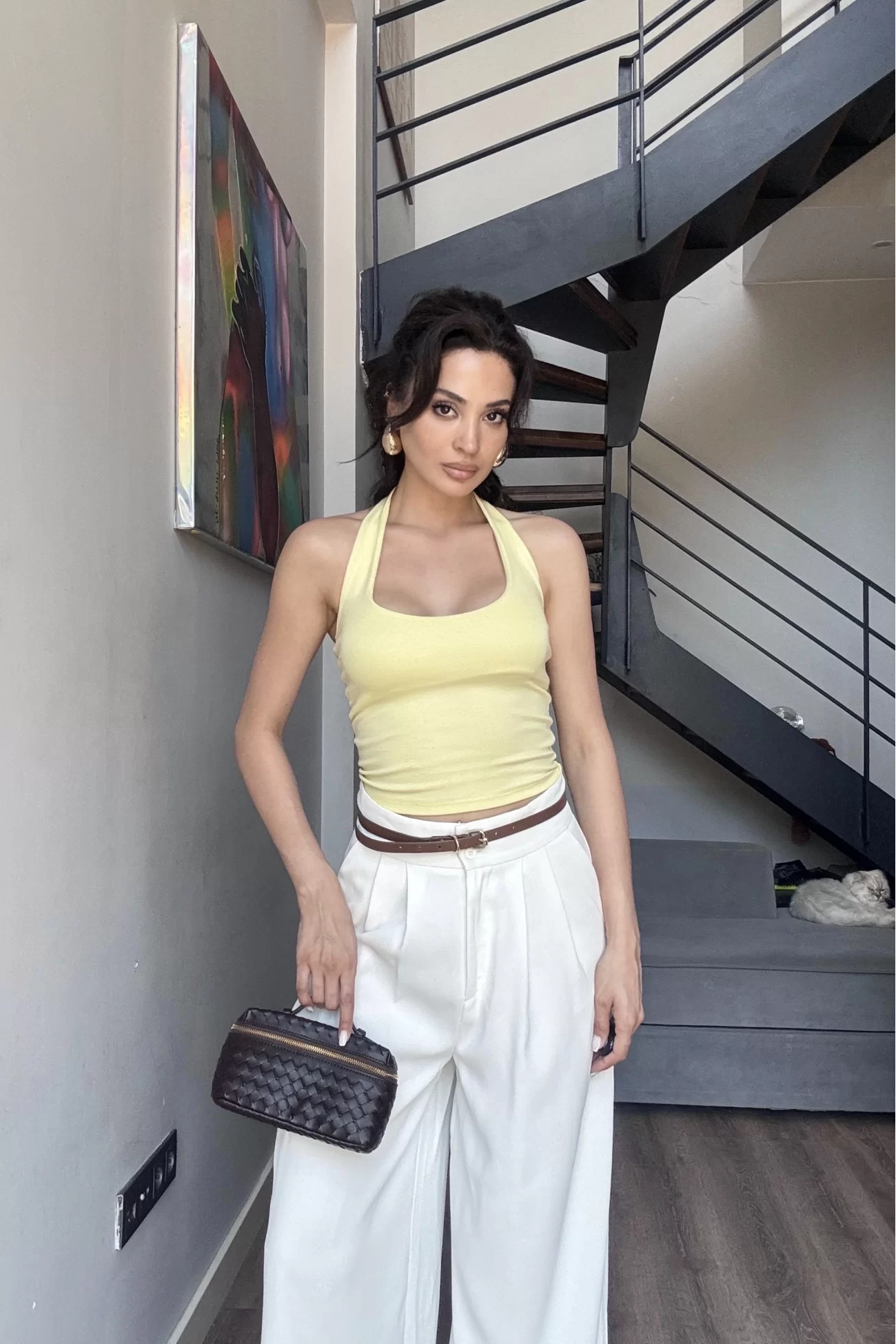 Kadın Sarı Halter Yaka Crop 0171