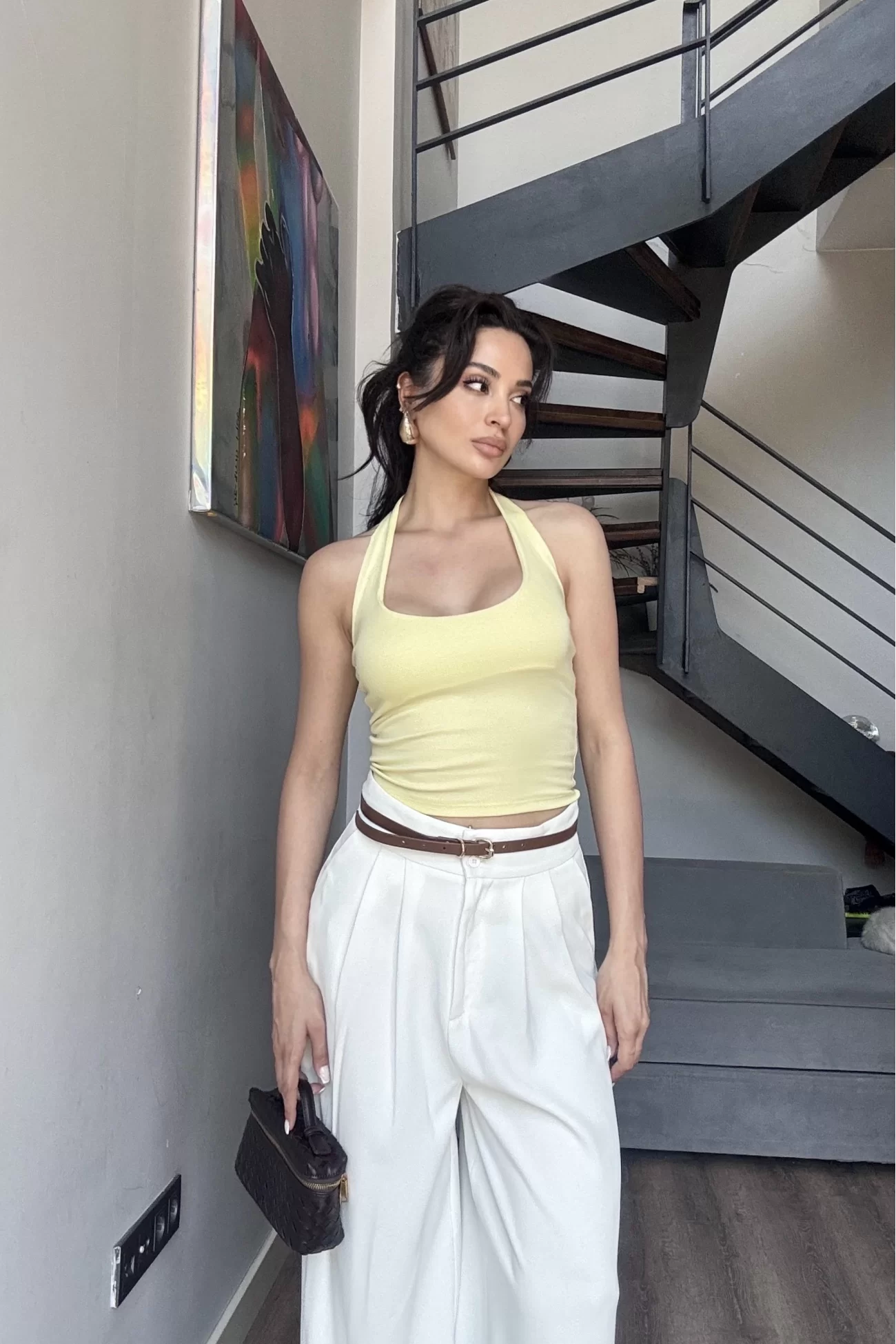 Kadın Sarı Halter Yaka Crop 0171
