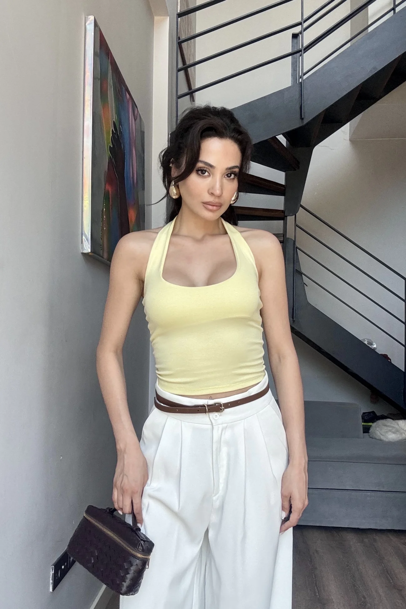 Kadın Sarı Halter Yaka Crop 0171