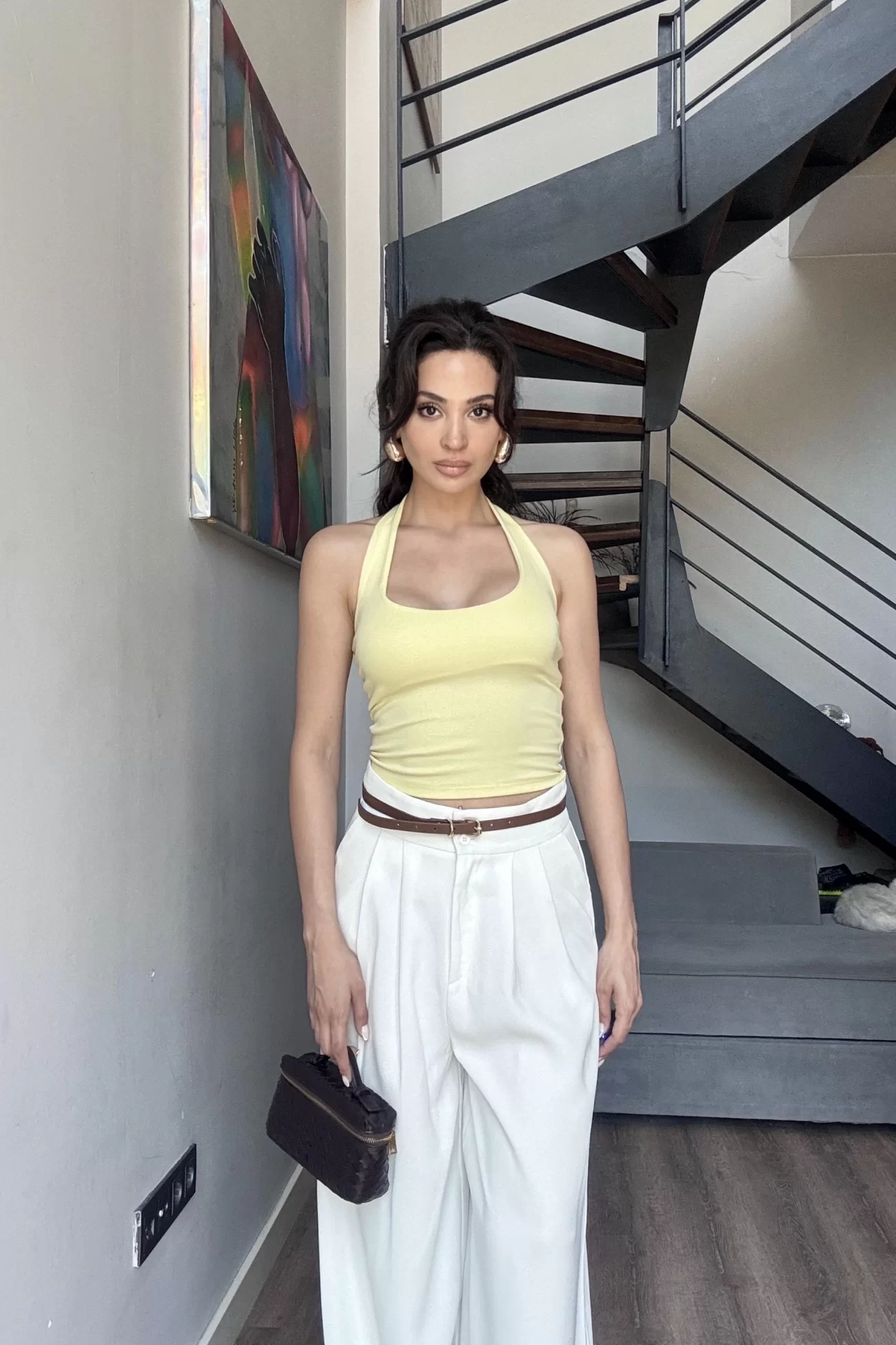 Kadın Sarı Halter Yaka Crop 0171