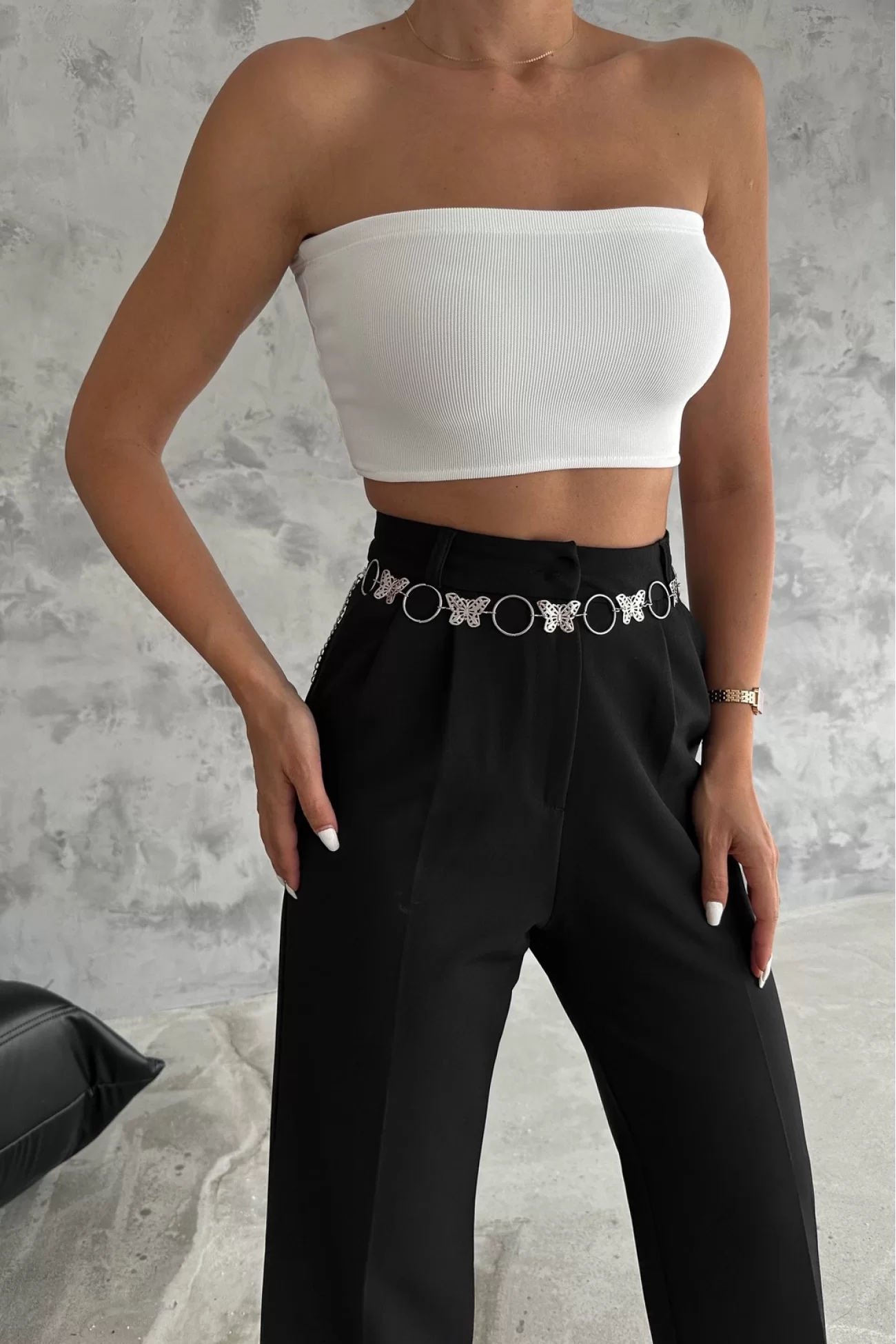 Kadın Silver Kelebek Detaylı Zincir 1043-0023