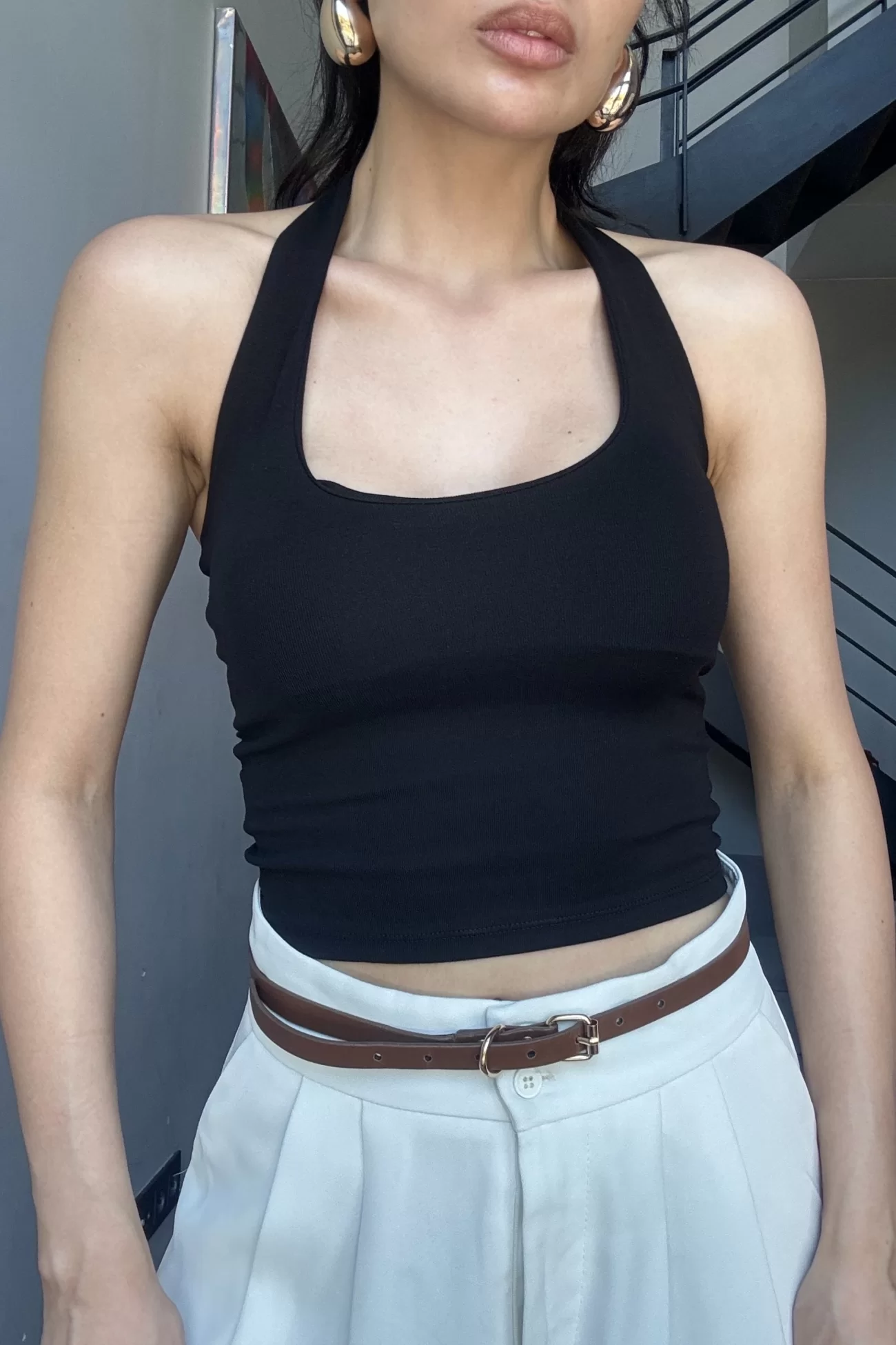 Kadın Siyah Halter Yaka Crop 0171