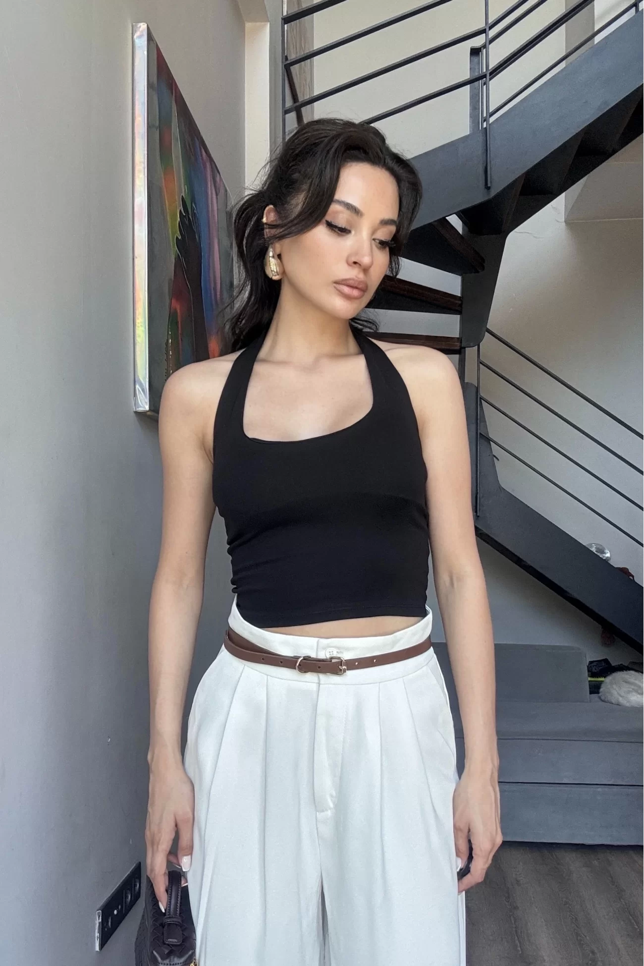Kadın Siyah Halter Yaka Crop 0171