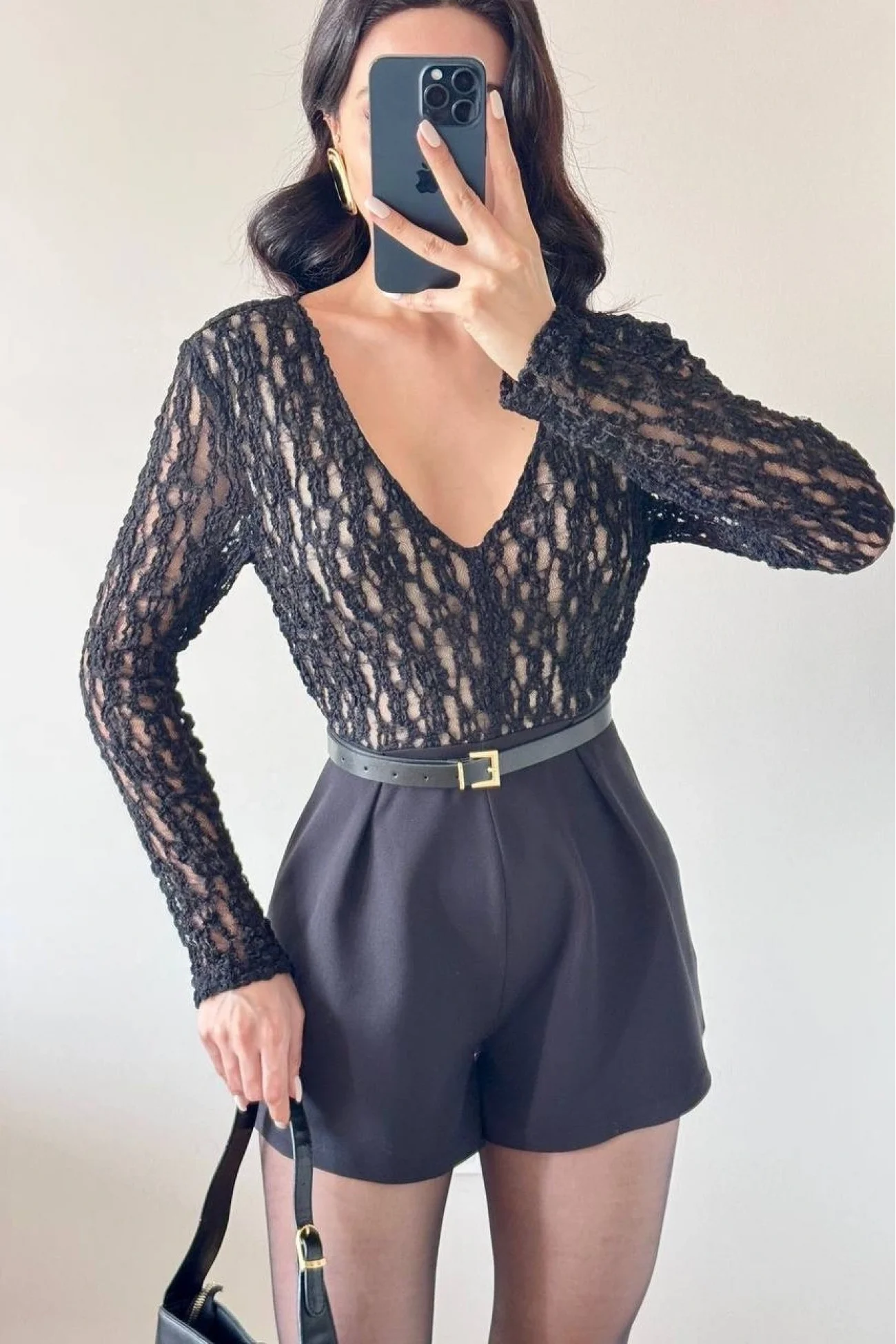 Kadın Siyah Dantel Garnili Şortlu Tulum 1041-2734