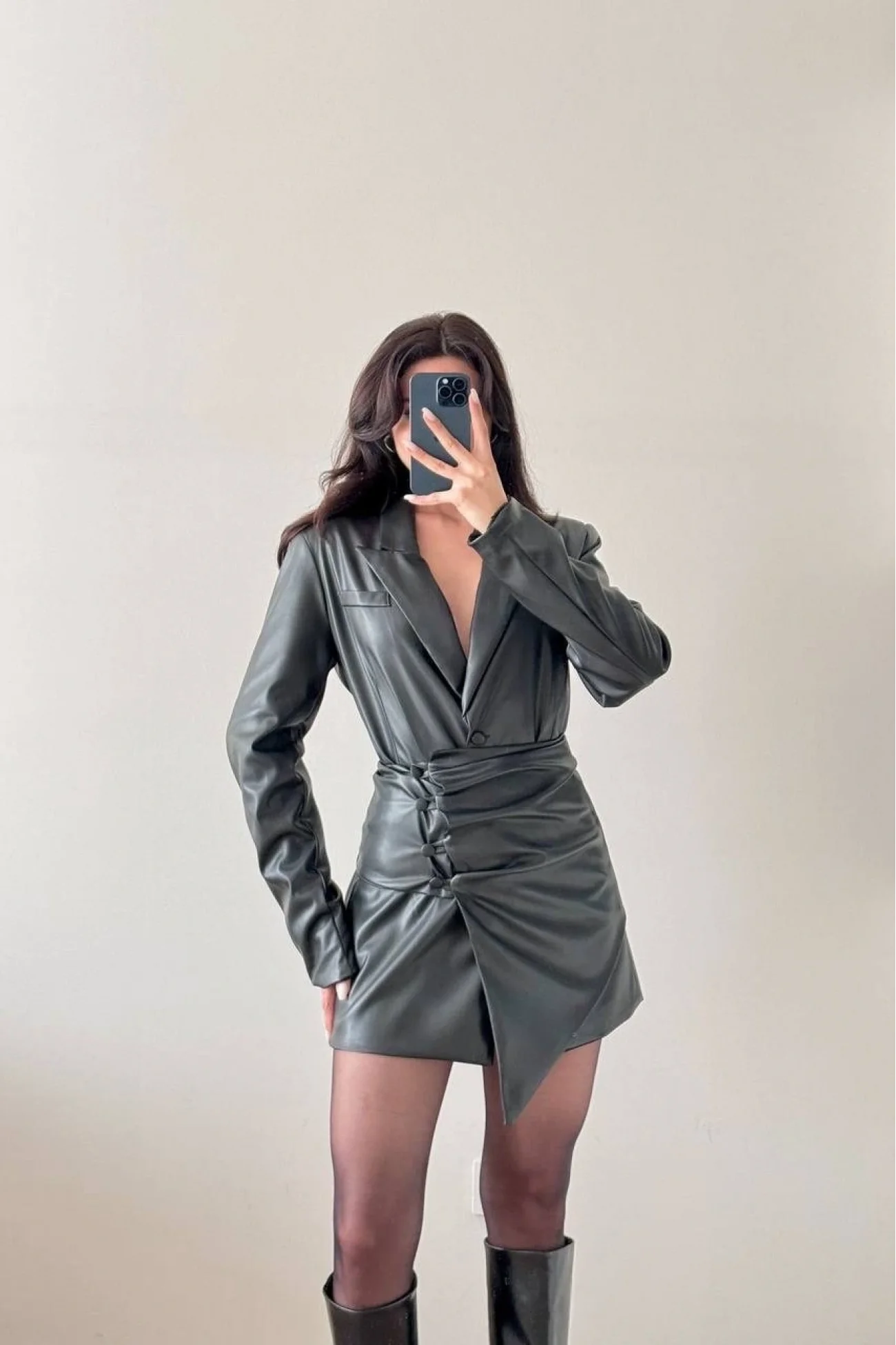 Kadın Siyah Deri Ceket Seyyar Bağlamalı Kuşak Takım 1041-2701