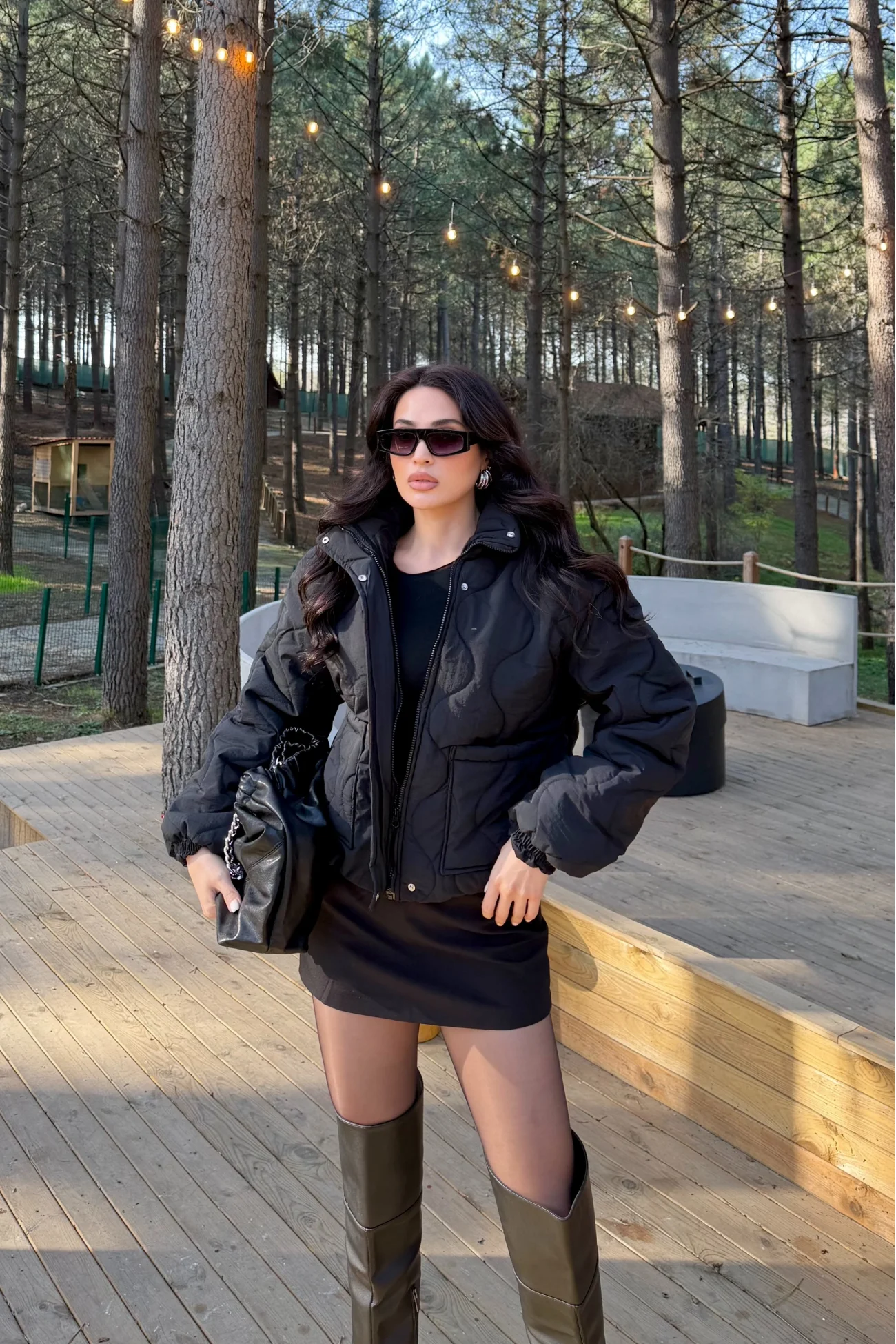 Kadın Siyah Fermuarlı Cepli Mont 0445-26009