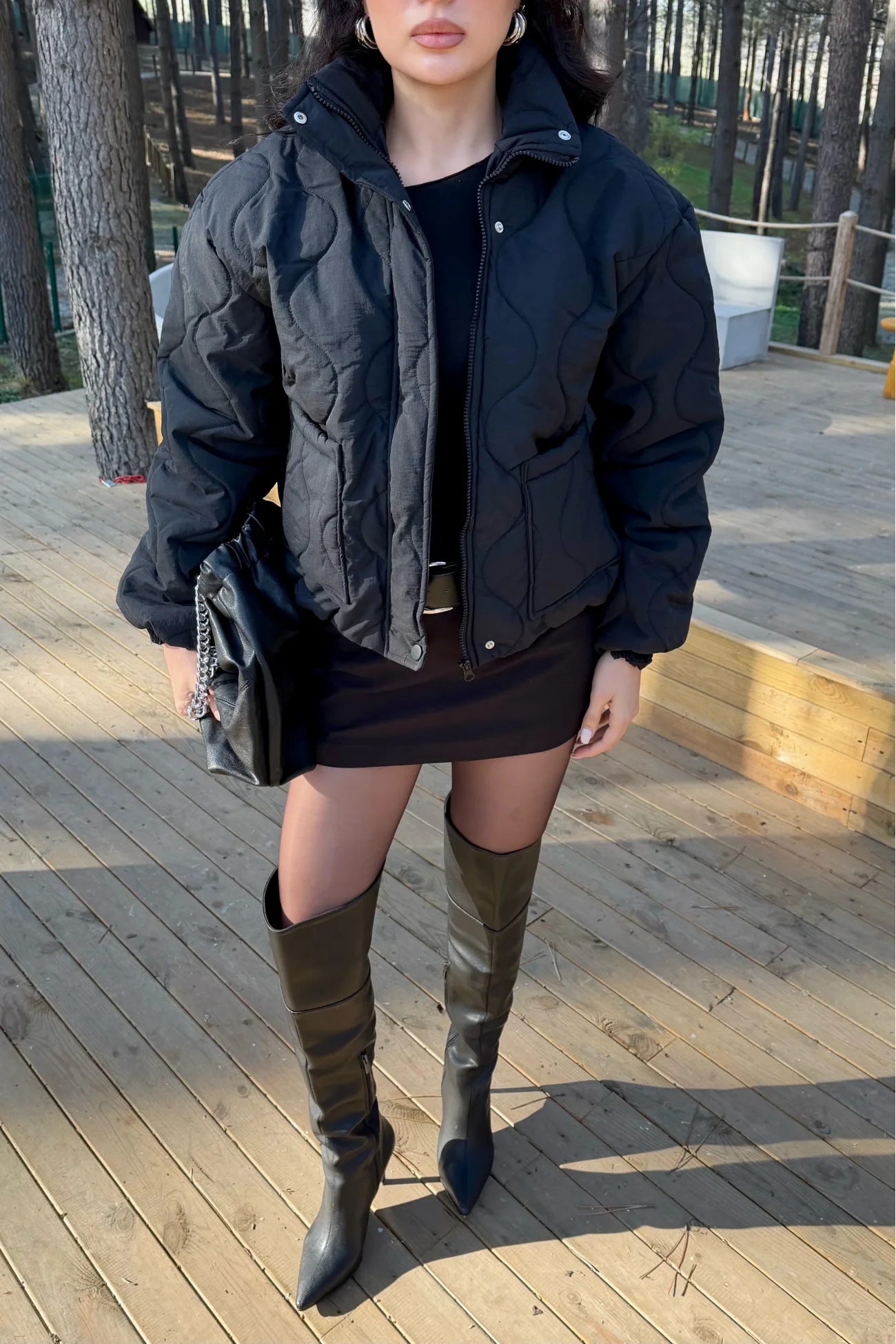 Kadın Siyah Fermuarlı Cepli Mont 0445-26009