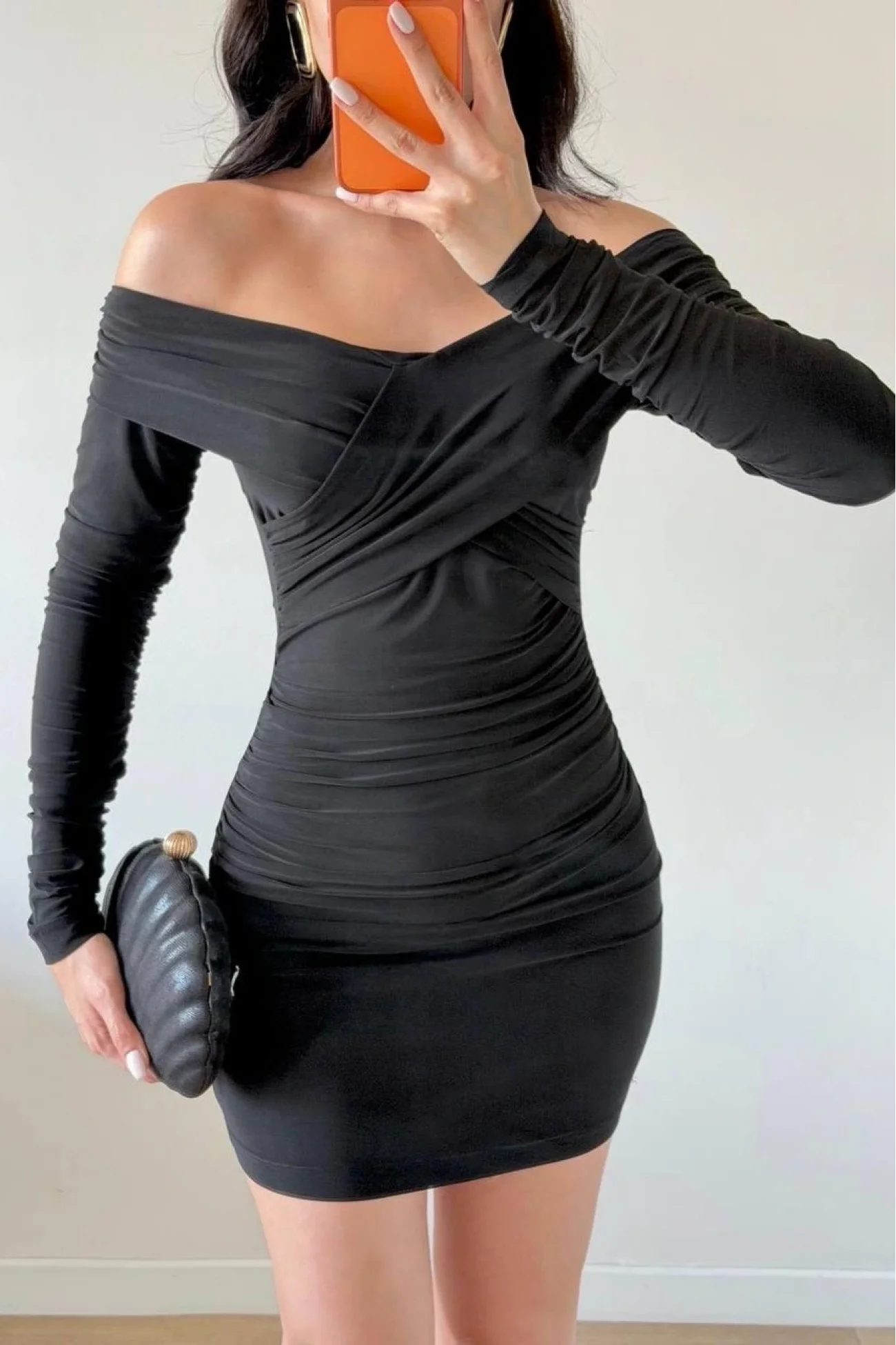 Kadın Siyah Göğüs Çapraz Büzgülü Elbise 1041-2732