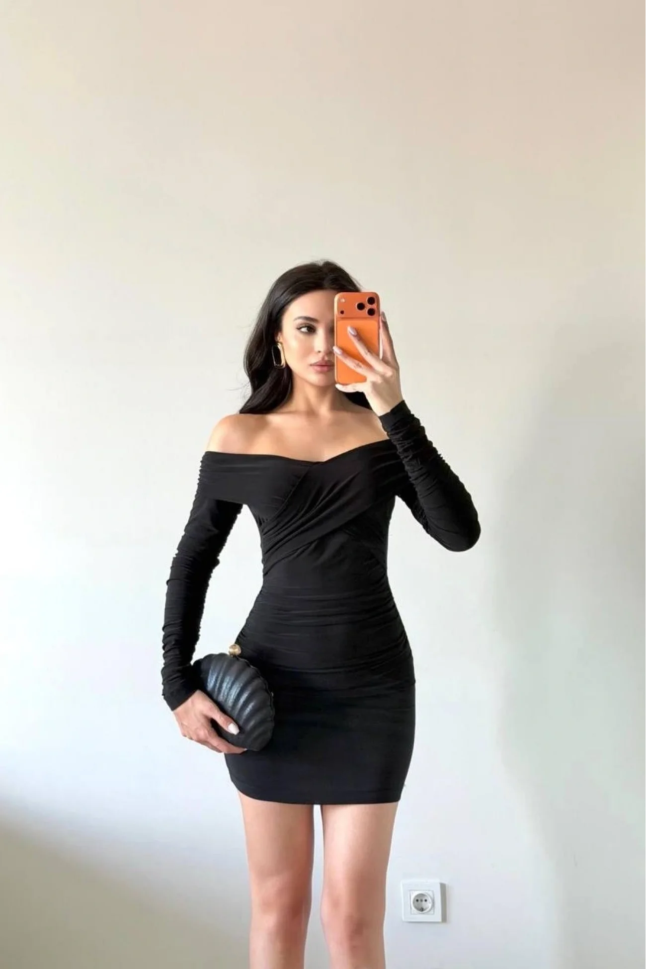 Kadın Siyah Göğüs Çapraz Büzgülü Elbise 1041-2732