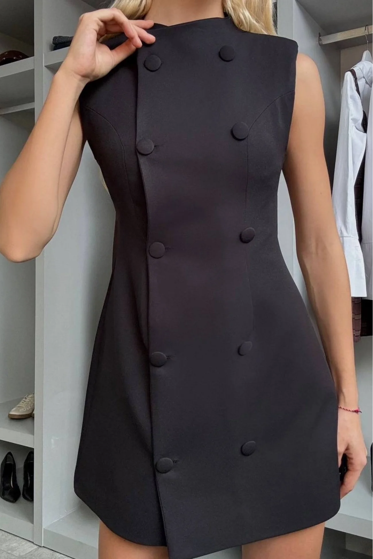 Kadın Siyah Kaplama Düğmeli Ceket Elbise 1041-2781