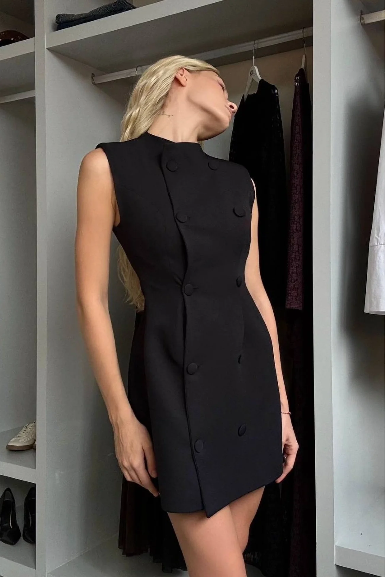 Kadın Siyah Kaplama Düğmeli Ceket Elbise 1041-2781