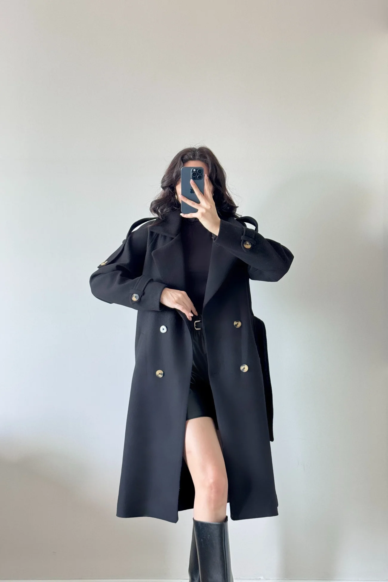 Kadın Siyah Kaşe Kaban 3122