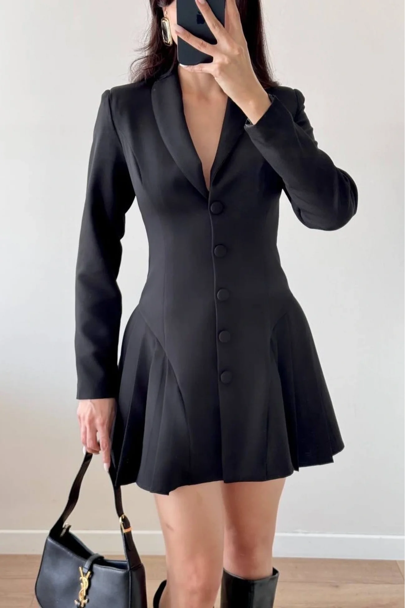 Kadın Siyah Pileli Ceket Elbise 1041-2707