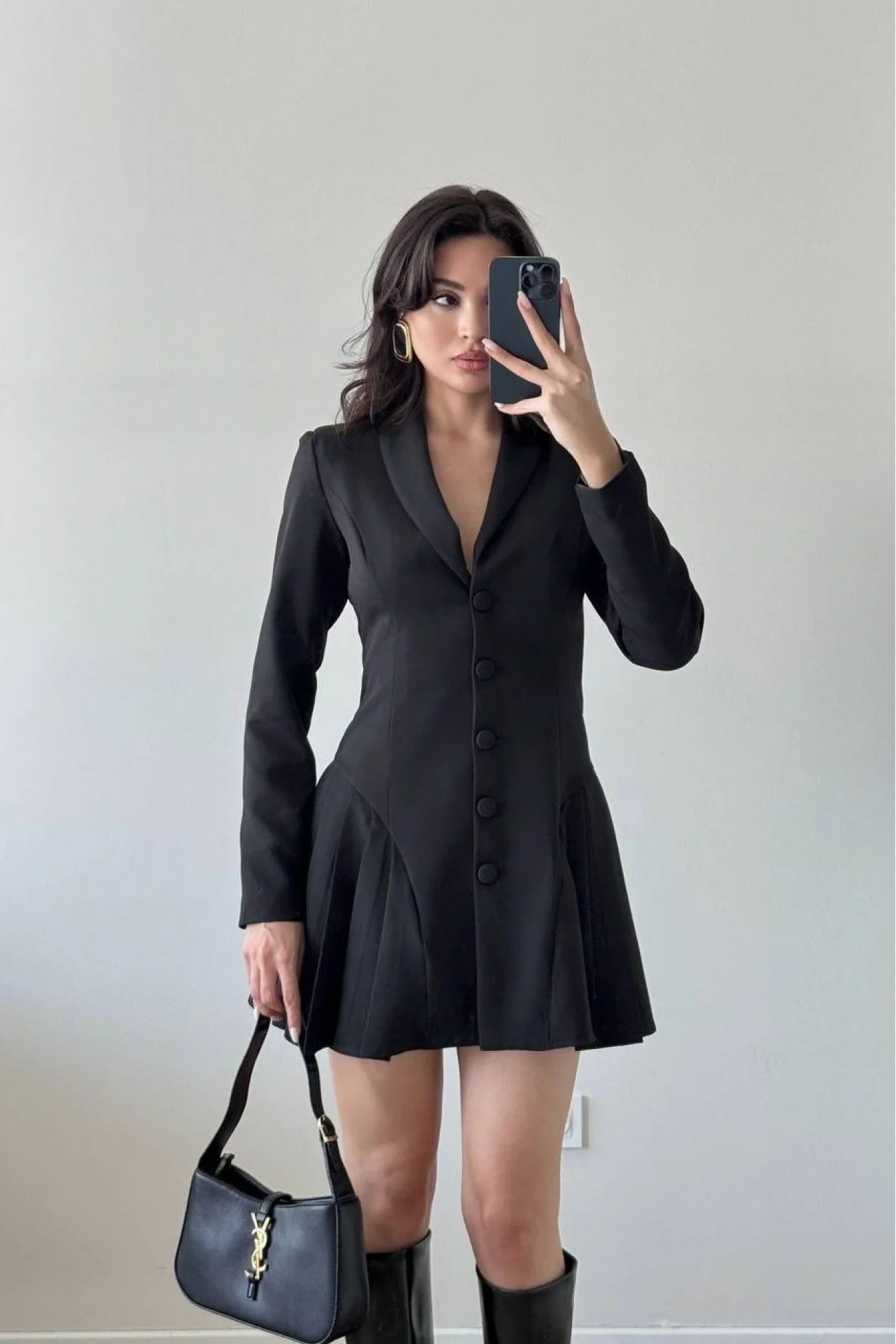 Kadın Siyah Pileli Ceket Elbise 1041-2707